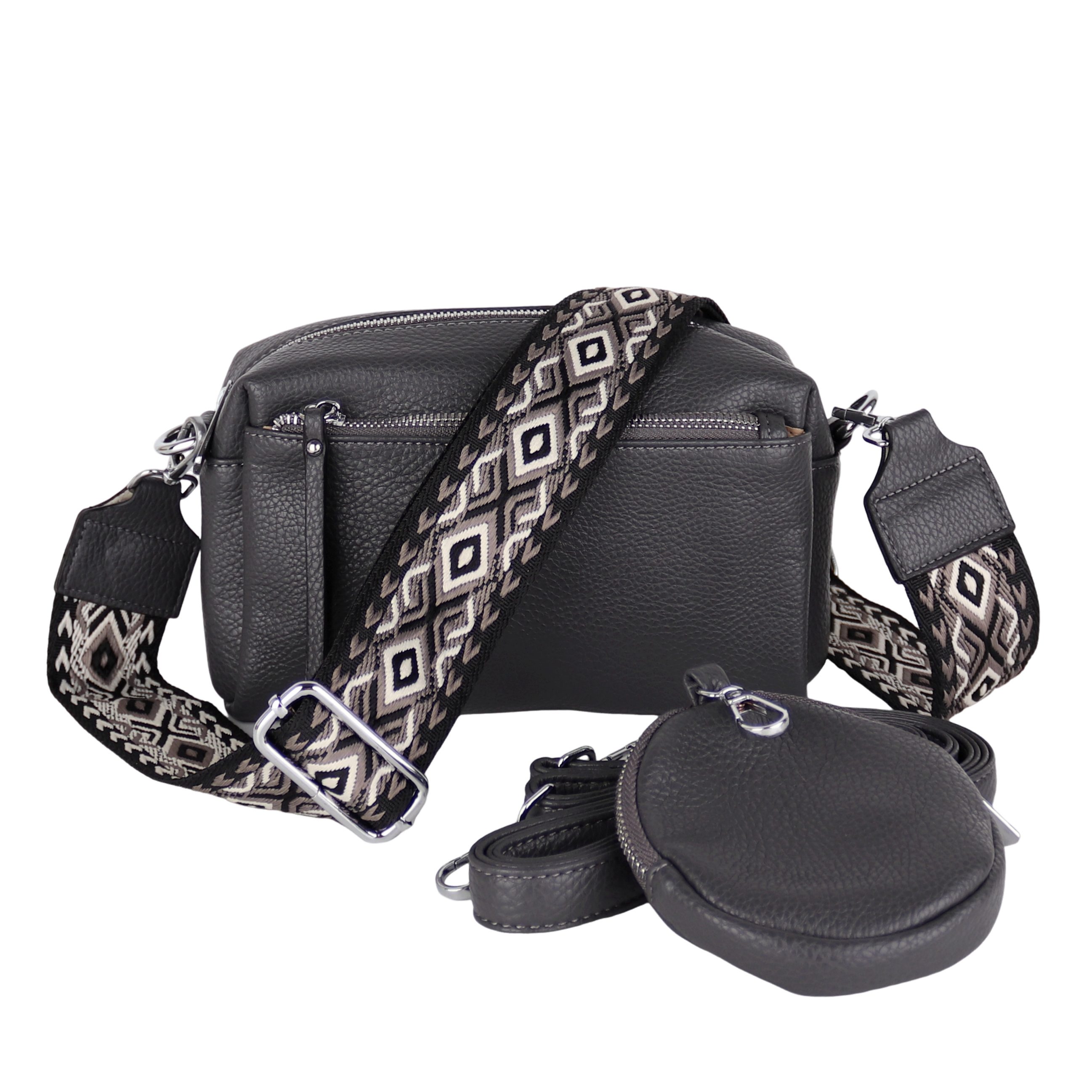 MIRROSI Umhängetasche Damen, Veganleder Crossbody Tasche Bag, Schultertasche (inkl. 1 Münzbeutel und 2 Wechselgurte, 19x14x8cm (BXHXT), gemusterten & verstellbaren Schulterriemen