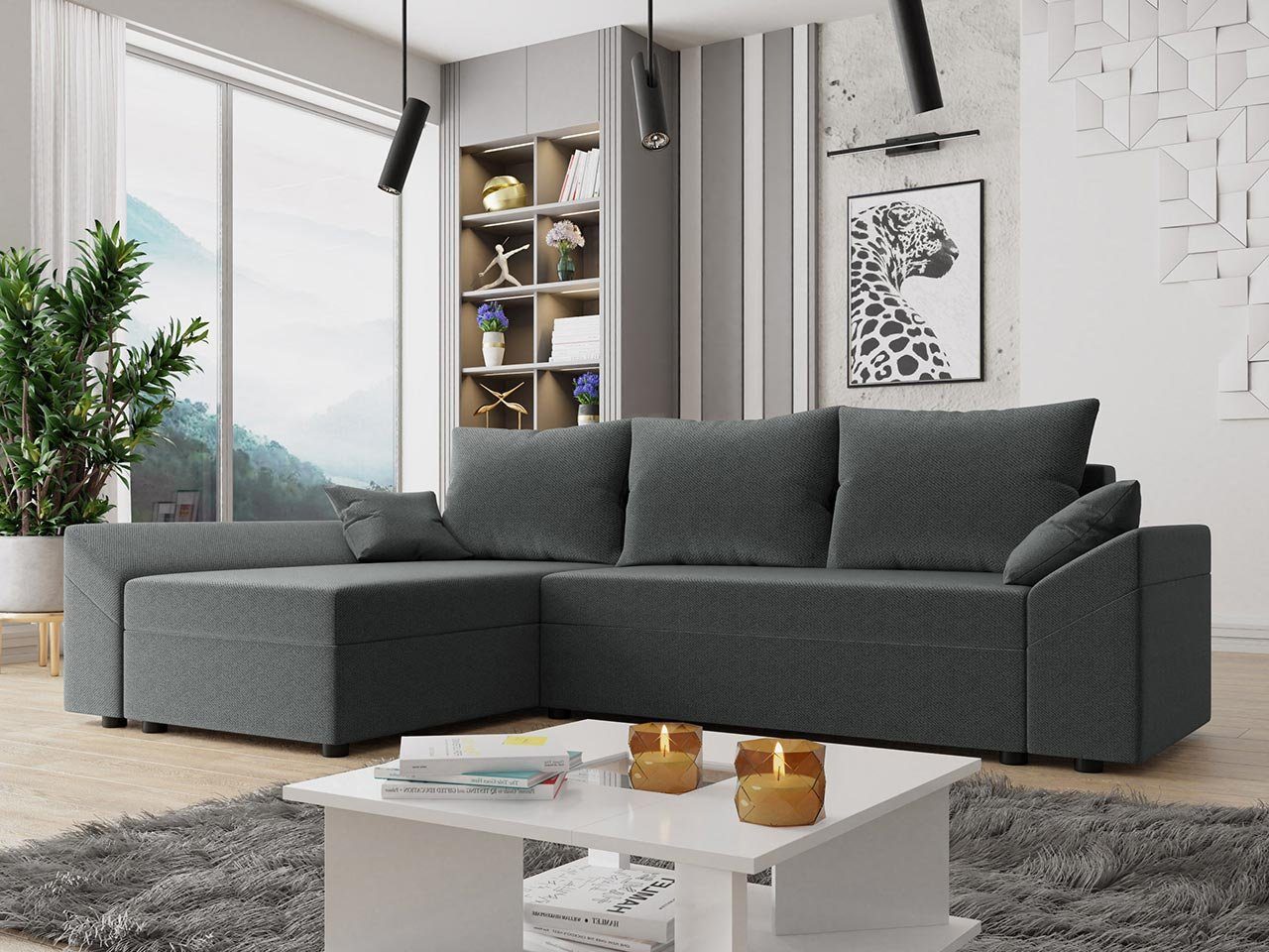 MIRJAN24 Ecksofa Dante L Lux, mit Schlaffunktion und Bettkasten, Ottomane  universell, 3 Sitzer Ecksofa, L-Form Sofa