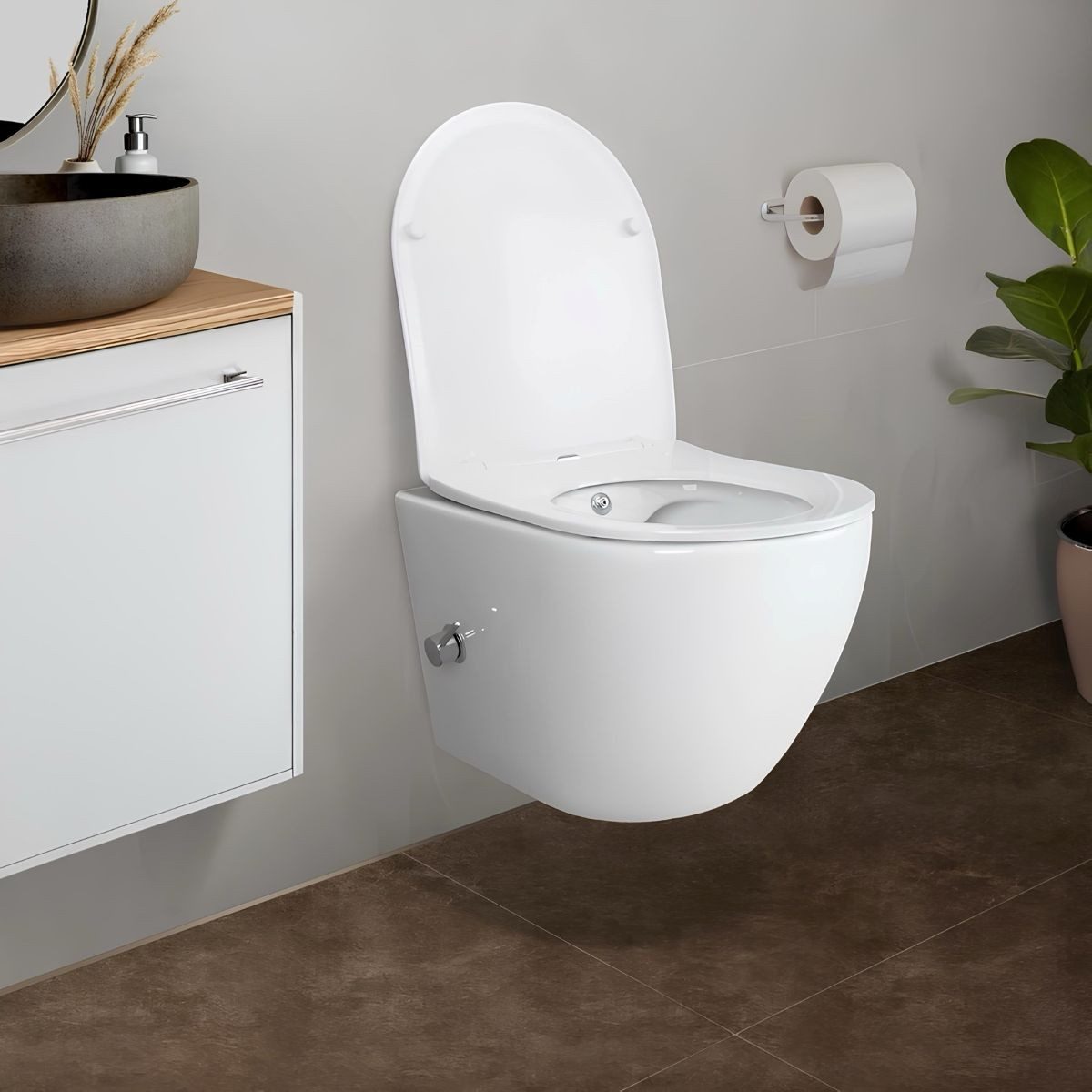 Belvit Tiefspül-WC UP100-AL55800-SET, Spülrandloses Hänge WC Set mit Bidet Taharet Funktion Softclose