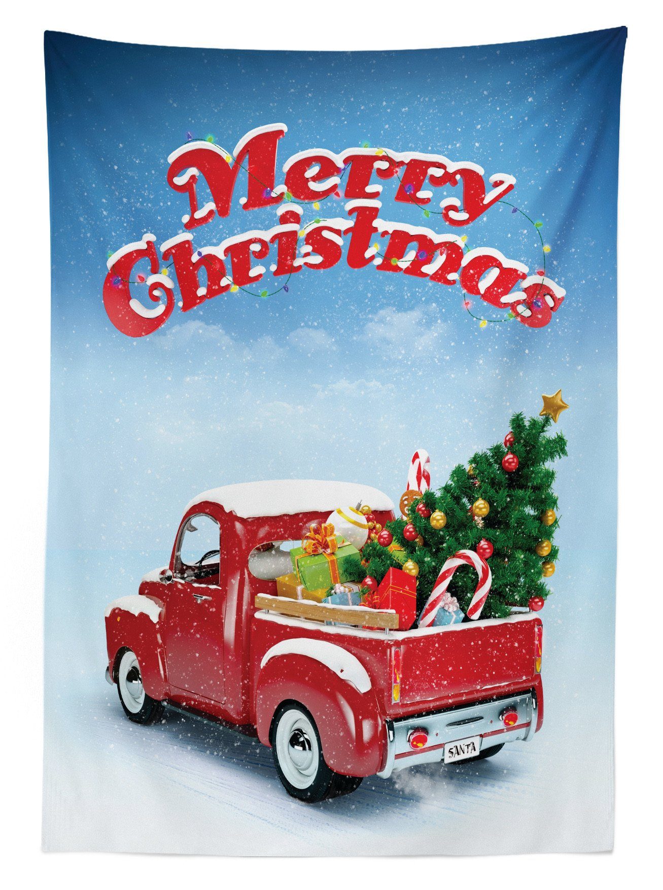 Weihnachten Außen Abakuhaus Für Aufwändige Bereich Waschbar Farbfest den Farben, Pickup-Truck Klare Tischdecke geeignet
