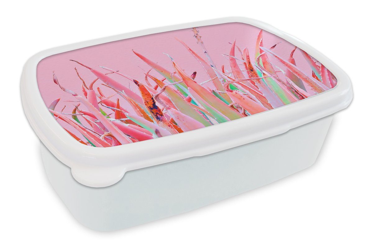 MuchoWow Lunchbox Sommer - Pflanzen - Pastell, Kunststoff, (2-tlg), Brotbox für Kinder und Erwachsene, Brotdose, für Jungs und Mädchen weiß