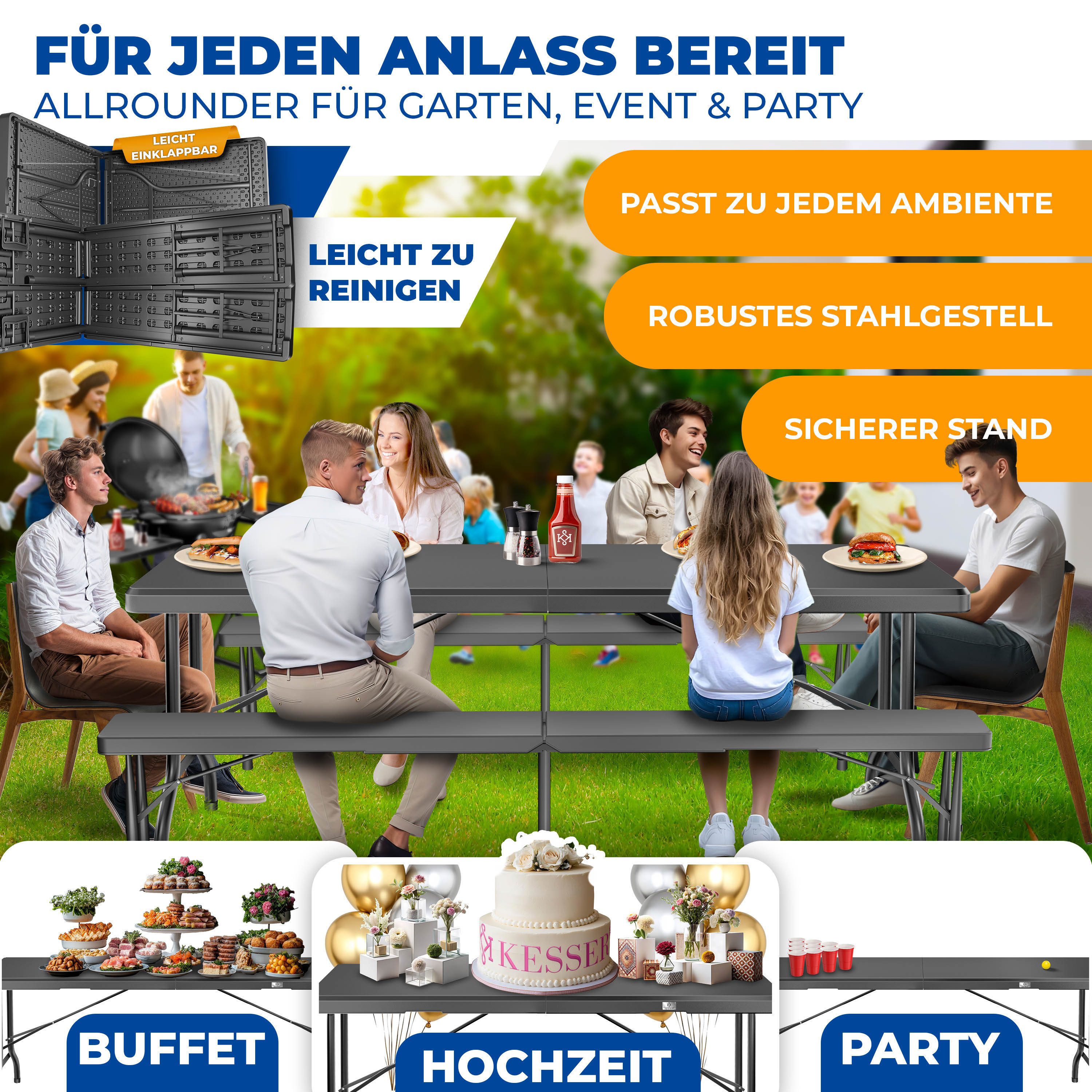 KESSER Bierzeltgarnitur, klappbar Festzeltgarnitur 3-teiliges Set mit Biertisch & 2x Bierbank