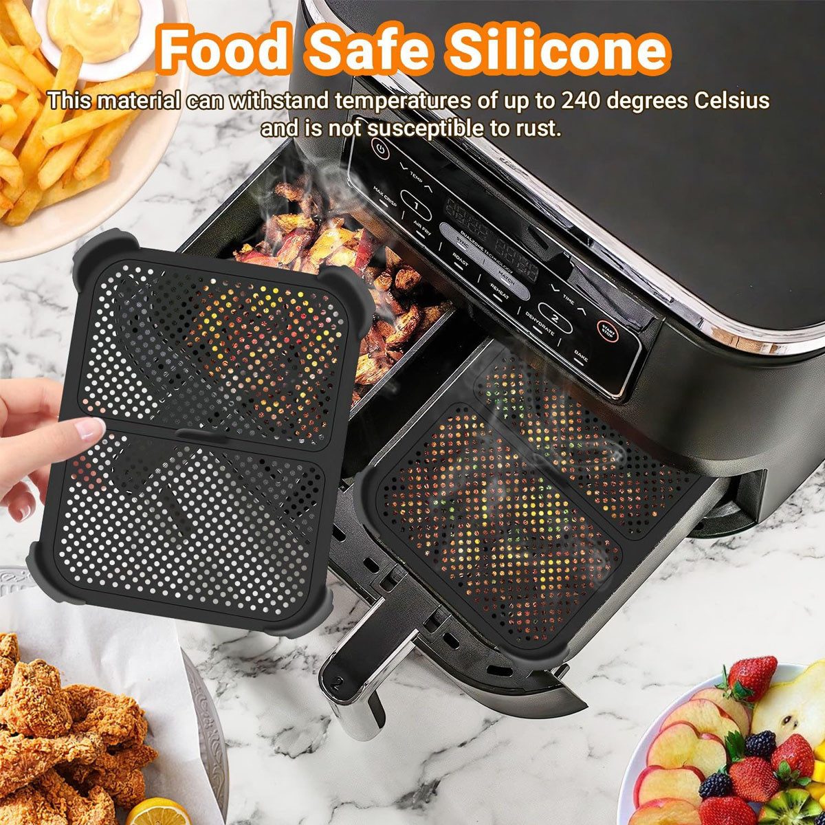 SURFOU Küchenmaschinen Zubehör-Set 2 Stück Silikon Spritzschutz für Ninja AF300EU Foodi Max, Zubehör für Heißluftfritteuse Zubehör, Speziell für Ninja AF300 Serie entwickelt – gegen Fett schützen, Schutz für Heizspirale & Ventilator, Hitzebeständig bis 240°C, Spülmaschinenfest, Lebensmittelechtem Silikon&Edelstahl, Rutschfest, verschleißfest und stabil genug