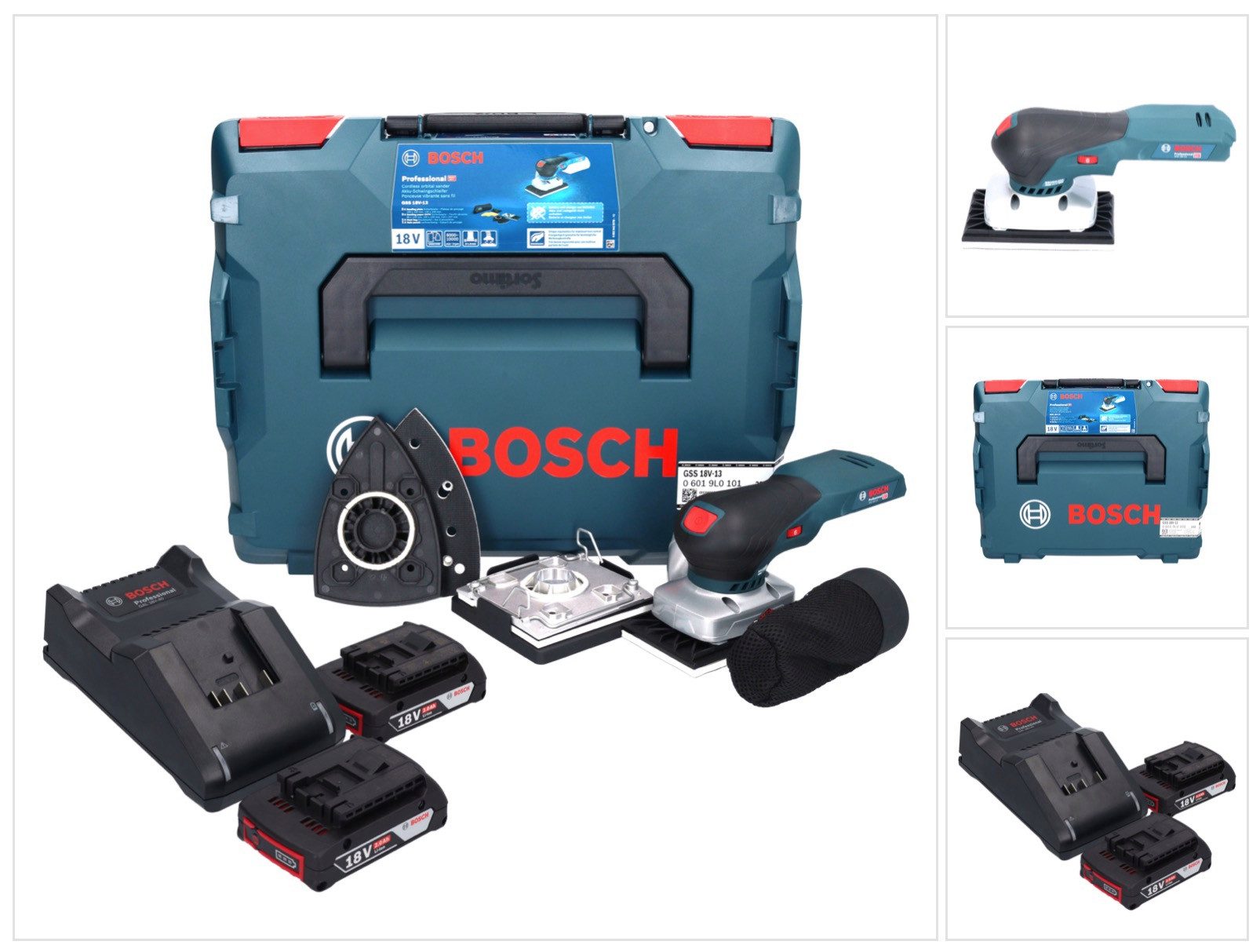 Bosch Professional Akku-Schwingschleifer GSS 18V-13 Akku Schwingschleifer 18 V + 2x Akku 2,0 Ah + Ladegerät