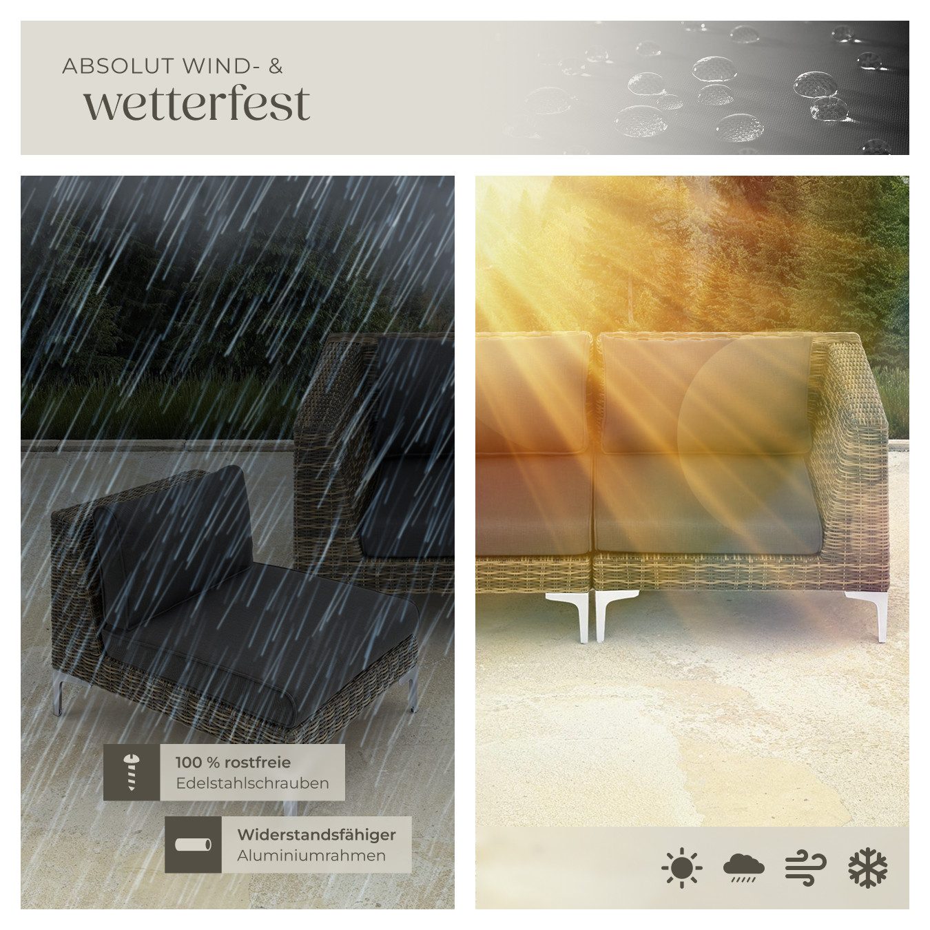 tectake Sitzgruppe Modulares Rattanset, (Set), Stabiler und belastbarer Rahmen aus leichtem und rostfreiem Aluminium