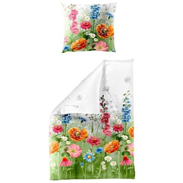 Bettwäsche Blumenwiese, TRAUMSCHLAF, Mako Satin, 2 teilig, prachtvolle Blumen und Blüten