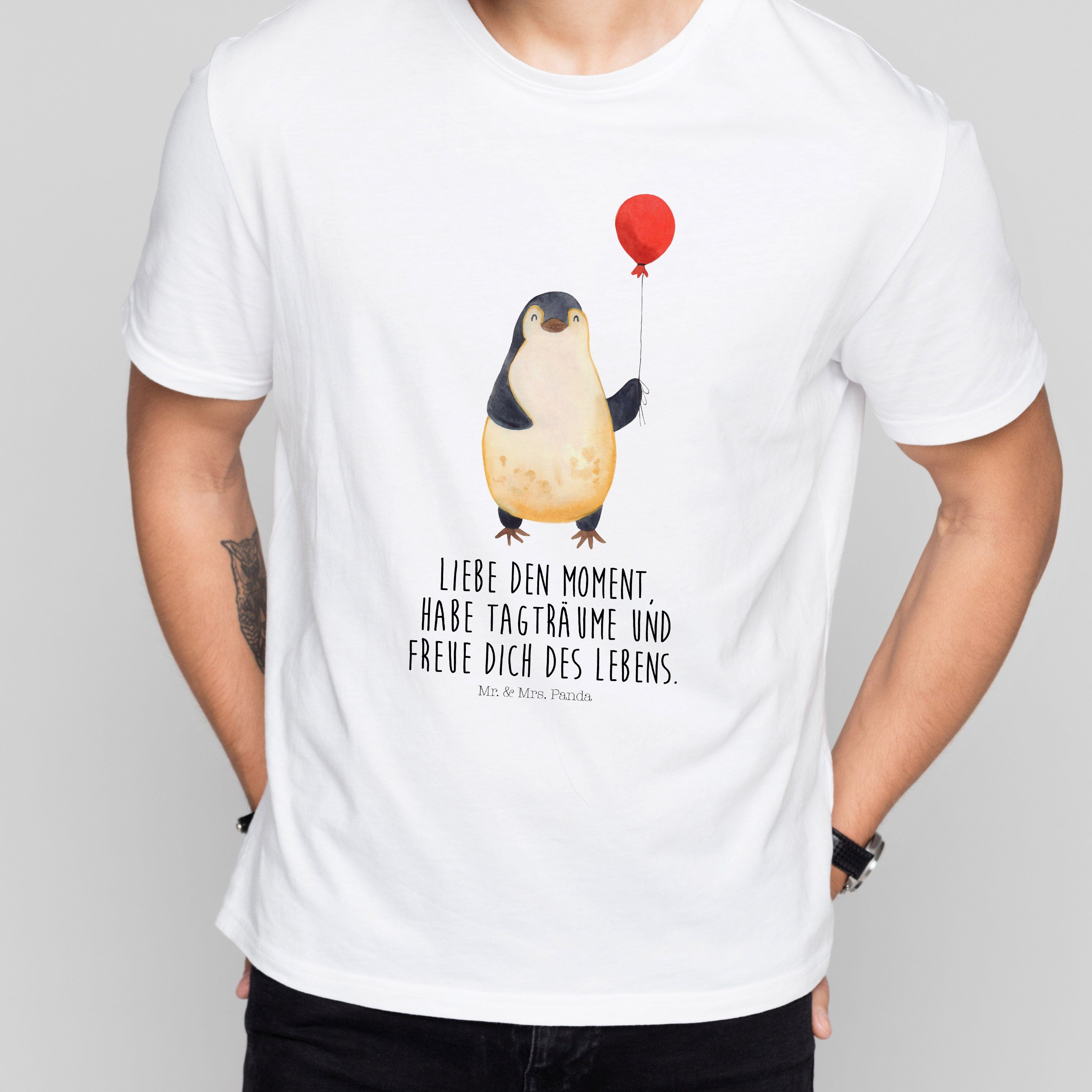 Weiß Neustart, Shirt, Panda & Männer, Geschenk, Mrs. - Kind, Luftballon (1-tlg) T-Shirt Mr. - Pinguin