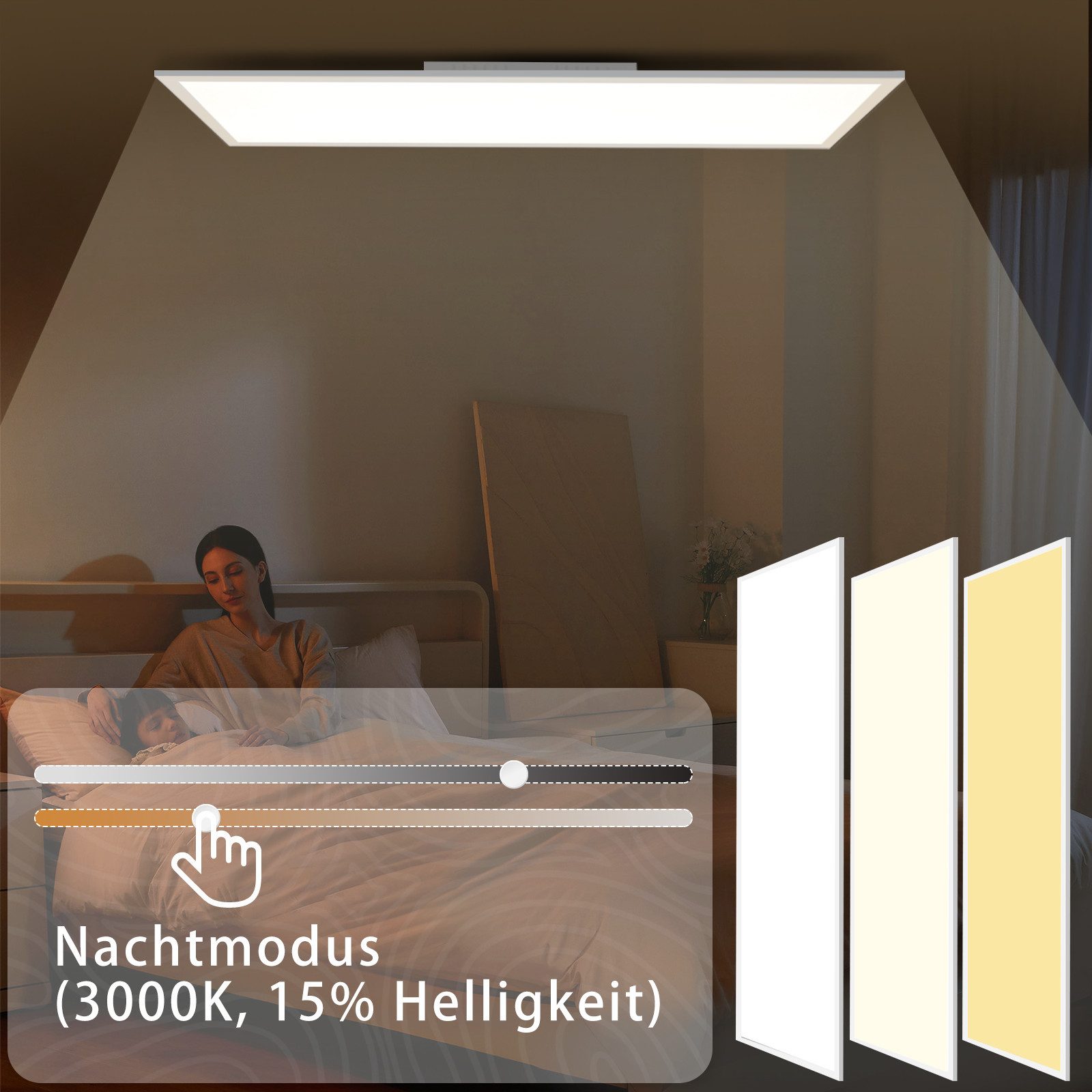 Nettlife LED Panel Deckenleuchte 100/120x30CM Schwarz/Weiß Dimmbar 40W mit Fernbedienung, Dimmbar, LED fest integriert, warmweiß/neutralweiß/kaltweiß Deckenlampe für Wohnzimmer Büro Flur