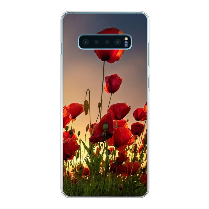 MuchoWow Handyhülle Bunter Himmel über einem Mohnblumenfeld in Dänemark Phone Case Handyhülle Samsung Galaxy S10 Lite Silikon Schutzhülle