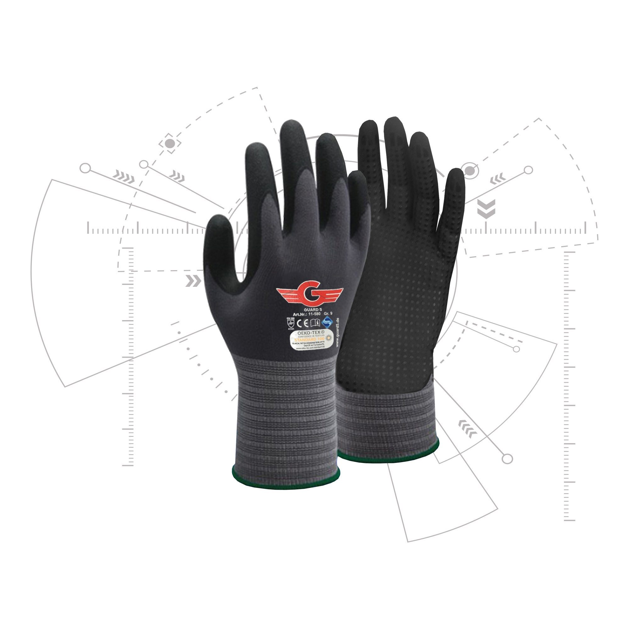 GUARD 5 Arbeitshandschuhe Montagehandschuhe mit Noppen (Art. 11580GN) (3-St) Sanitized Hygienefunktion – Bild 5 von 5