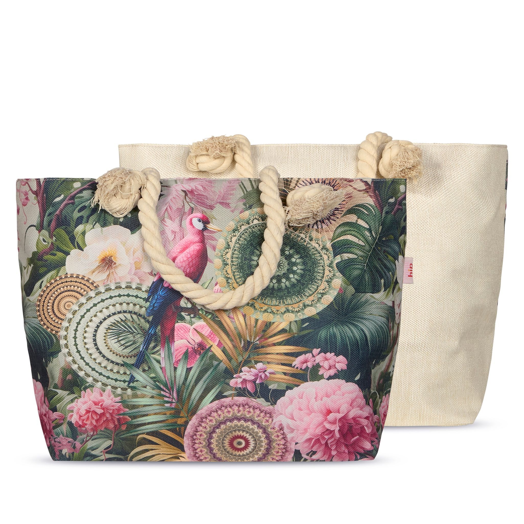 JACK Strandtasche Reißverschluss Baumwolle Descanso, mit wunderschönem Design, 40x55cm, Beachbag mit Innentasche