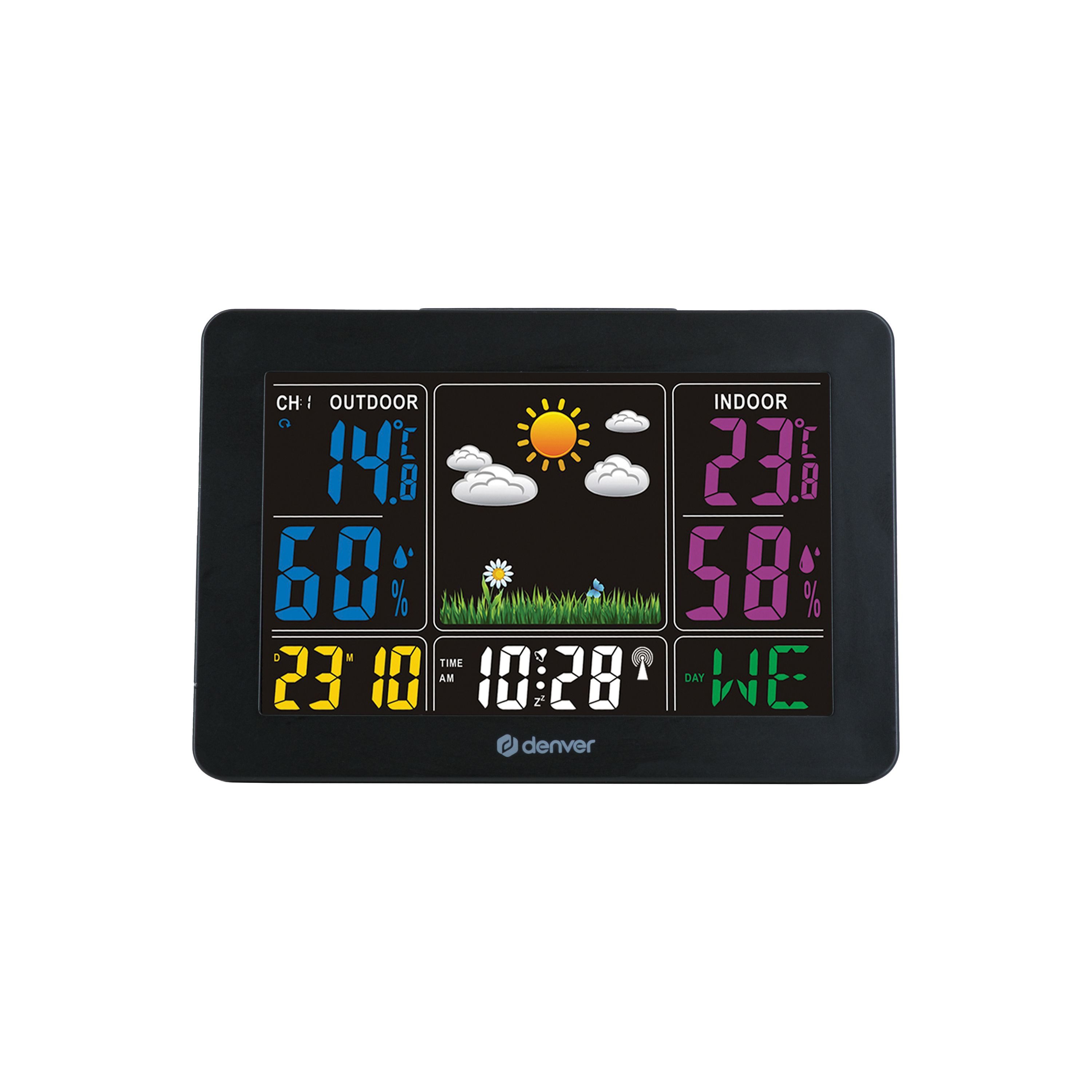 Denver WS-540 Funkwetterstation (Wetterstation mit Uhr und Kalender- Funktion, farbiges Display)