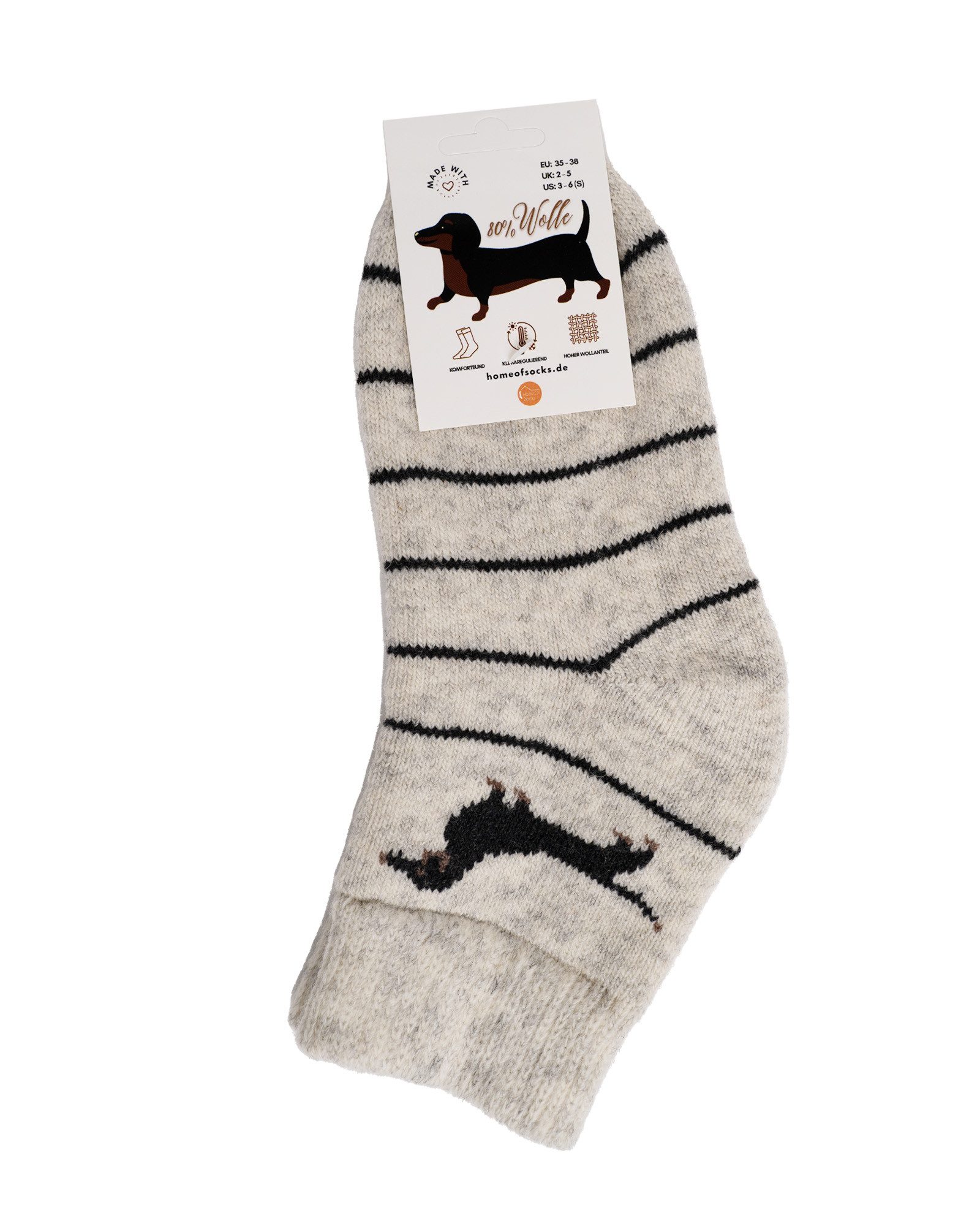HomeOfSocks Socken Wollsocken Dackelmotiv, 80% Wolle, Komfortbund 80% naturbelassene Wolle, Angenehmer Bund, Kurze Socken – Bild 5 von 5