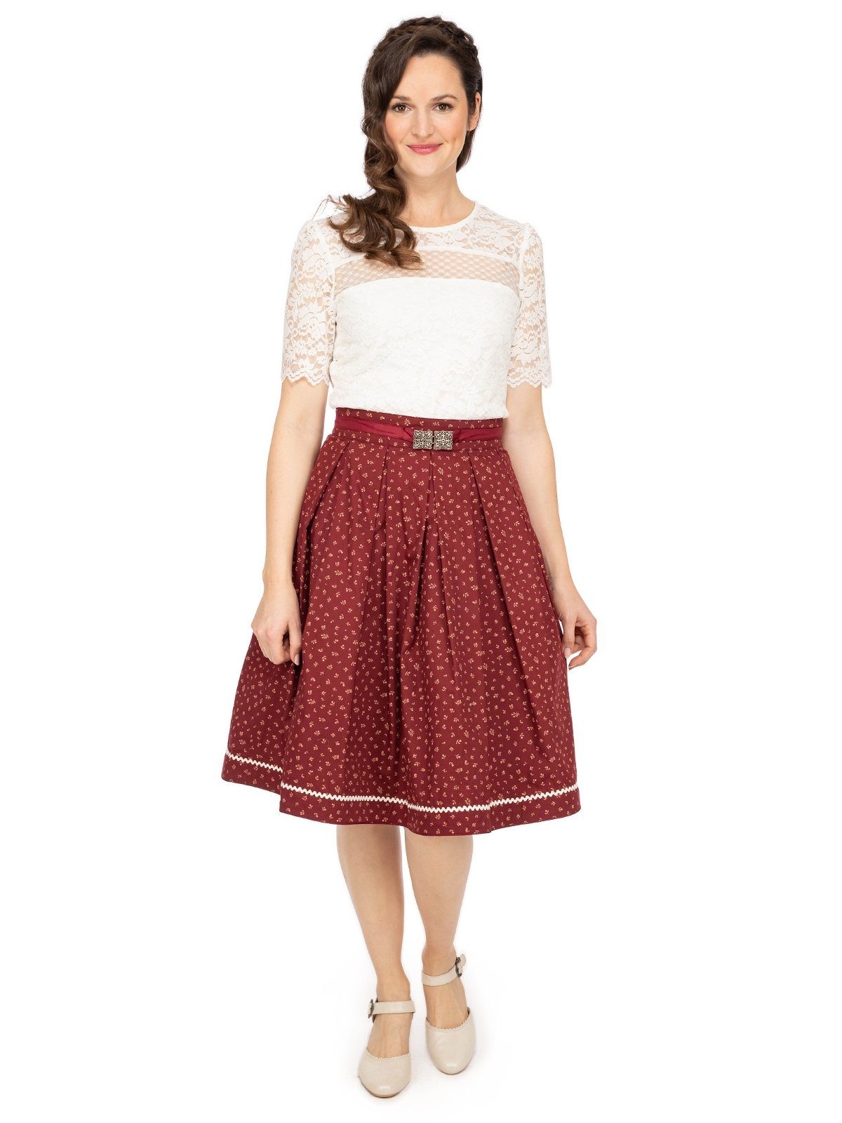 Ramona Trachtenrock Geli - Braun Mit Blumen 60cm Aus Polyester-Baumwolle