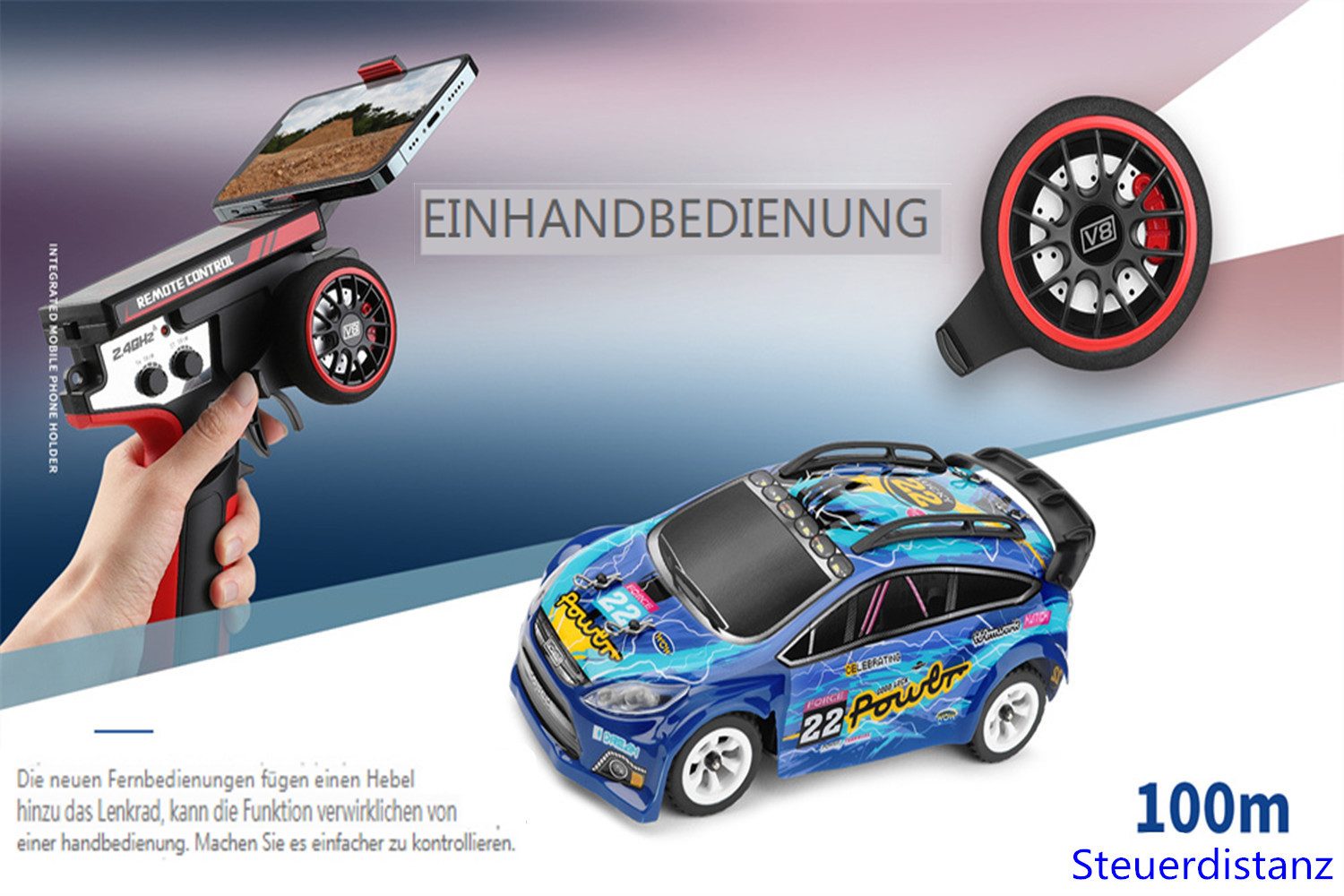 Insma RC-Auto, 1:28 2,4GHz 4WD RTR RC-Spielzeug Drift LED-Leuchten 30 km/h mit 2 Akku