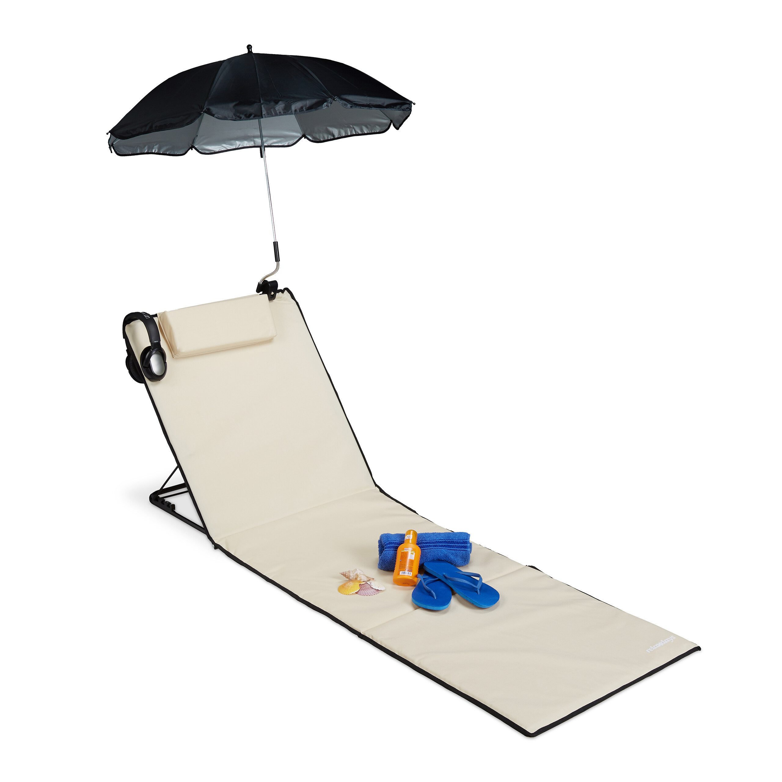 relaxdays Strandtücher Strandmatte mit Sonnenschirm, Beige günstig online kaufen
