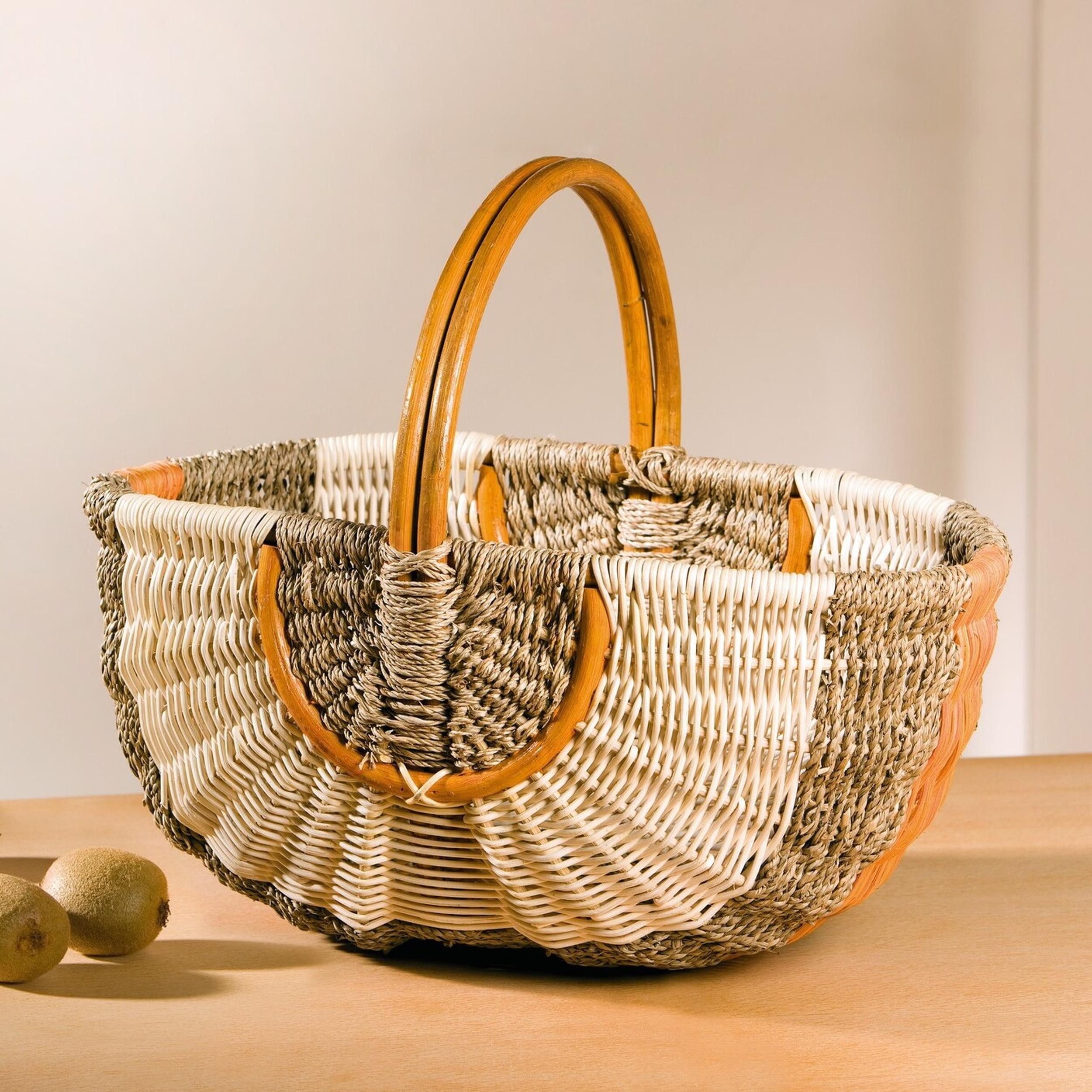 Frank Flechtwaren Flechtkorb Einkaufskorb Seegras & Rattan orange/natur