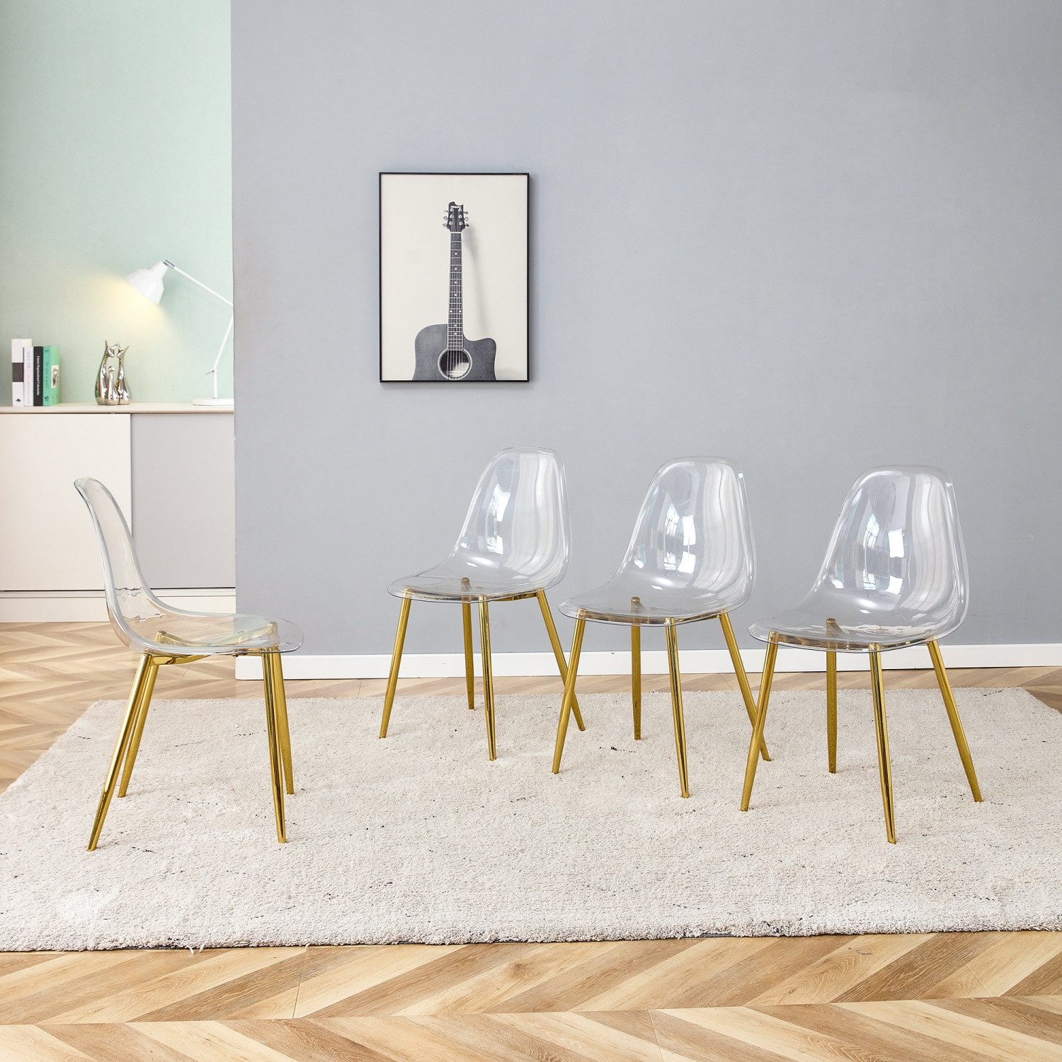 ANYSUN Esszimmerstuhl Esszimmerstühle 4er Set, transparentem Kunststoff Sitz (Mit Metallbeinen, stabil und rutschfest, leicht zu reinigen), Moderne Küchenstühle, Transparente Stühle für Esszimmer,Küche,Büro usw