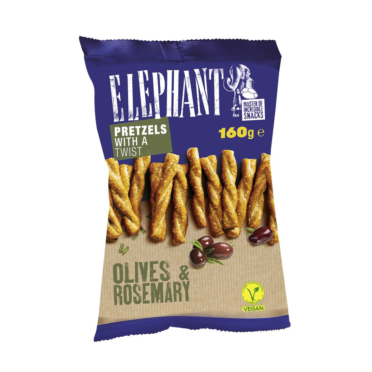 ELEPHANT Knabberei, Elephant Twisted Pretzels Olive und Rosmarin Packung 160g