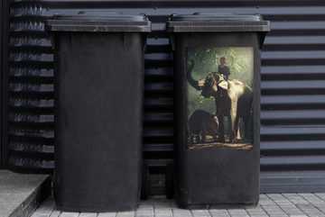 MuchoWow Wandsticker Elefant - Wald - Bäume - Tiere - Trainer (1 St), Mülleimer-aufkleber, Mülltonne, Sticker, Container, Abfalbehälter