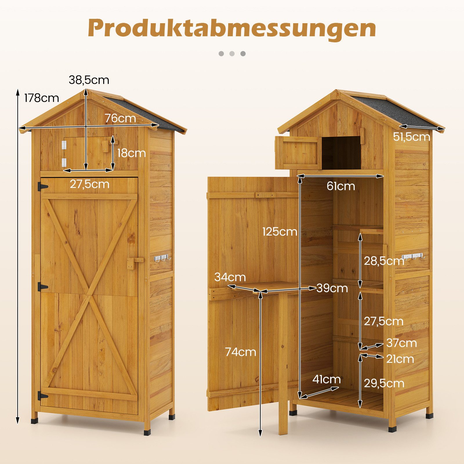COSTWAY Geräteschrank (1-St) Gerätehaus, mit Tür, Regale, klappbarer Seitentisch