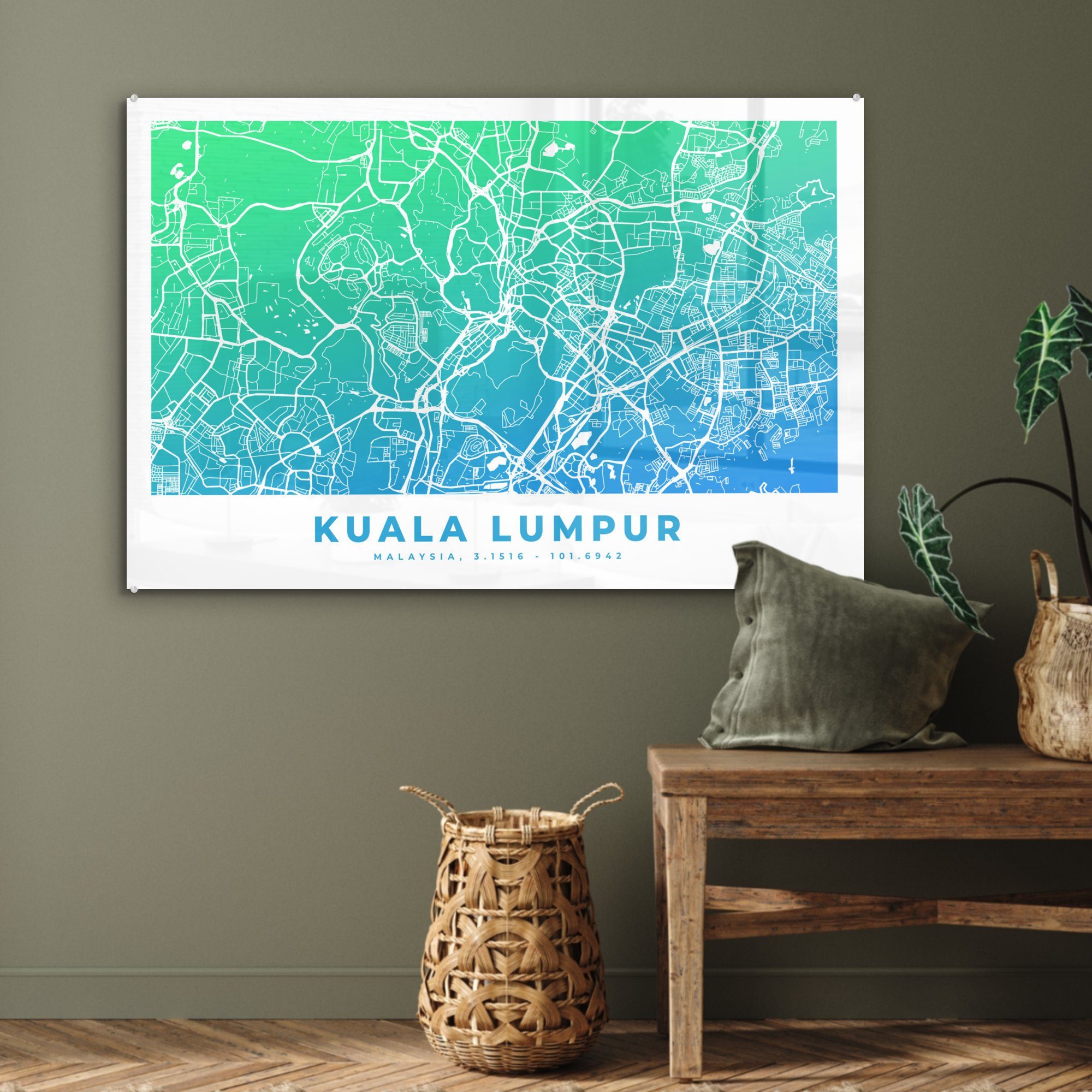 Acrylglasbilder MuchoWow - Kuala Wohnzimmer St), Schlafzimmer (1 Acrylglasbild & - Stadtplan, Malaysia Lumpur