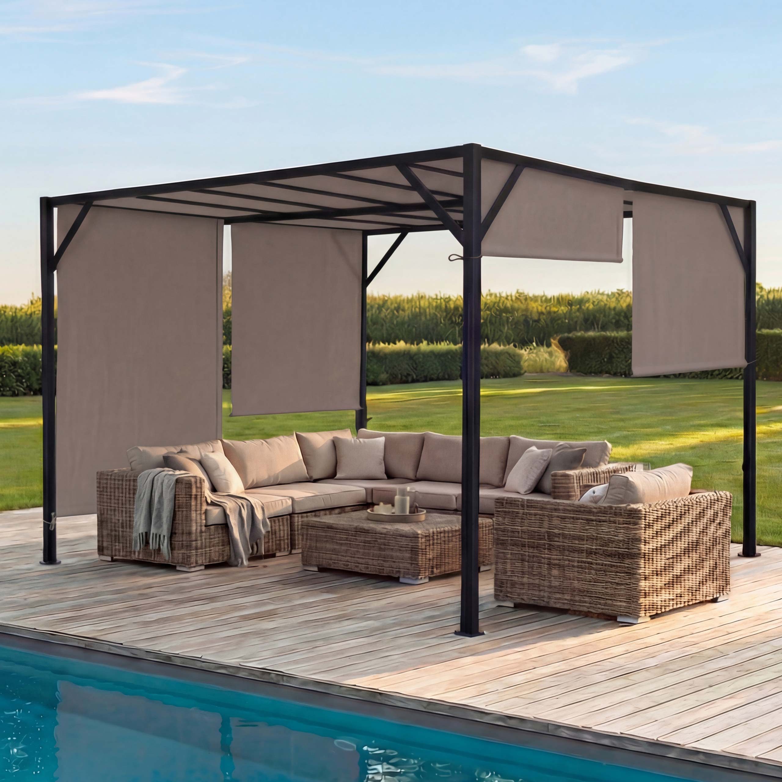 MCW Pergola Beja-4x4, BxTxH: 405x405x212 cm, mit Schiebedach, mit Wasserablaufösen, UV-Schutz UV30+