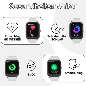 Zero-G Roadster für Damen Herren Mit Schrittzähler, Schlaf, Aktivitäts-Tracker Smartwatch (1.7 Zoll, Andriod iOS), mit Anruf, Bluetooth,Sportarmband, 28 Modi, IP67, Herzfrequenzmonitor