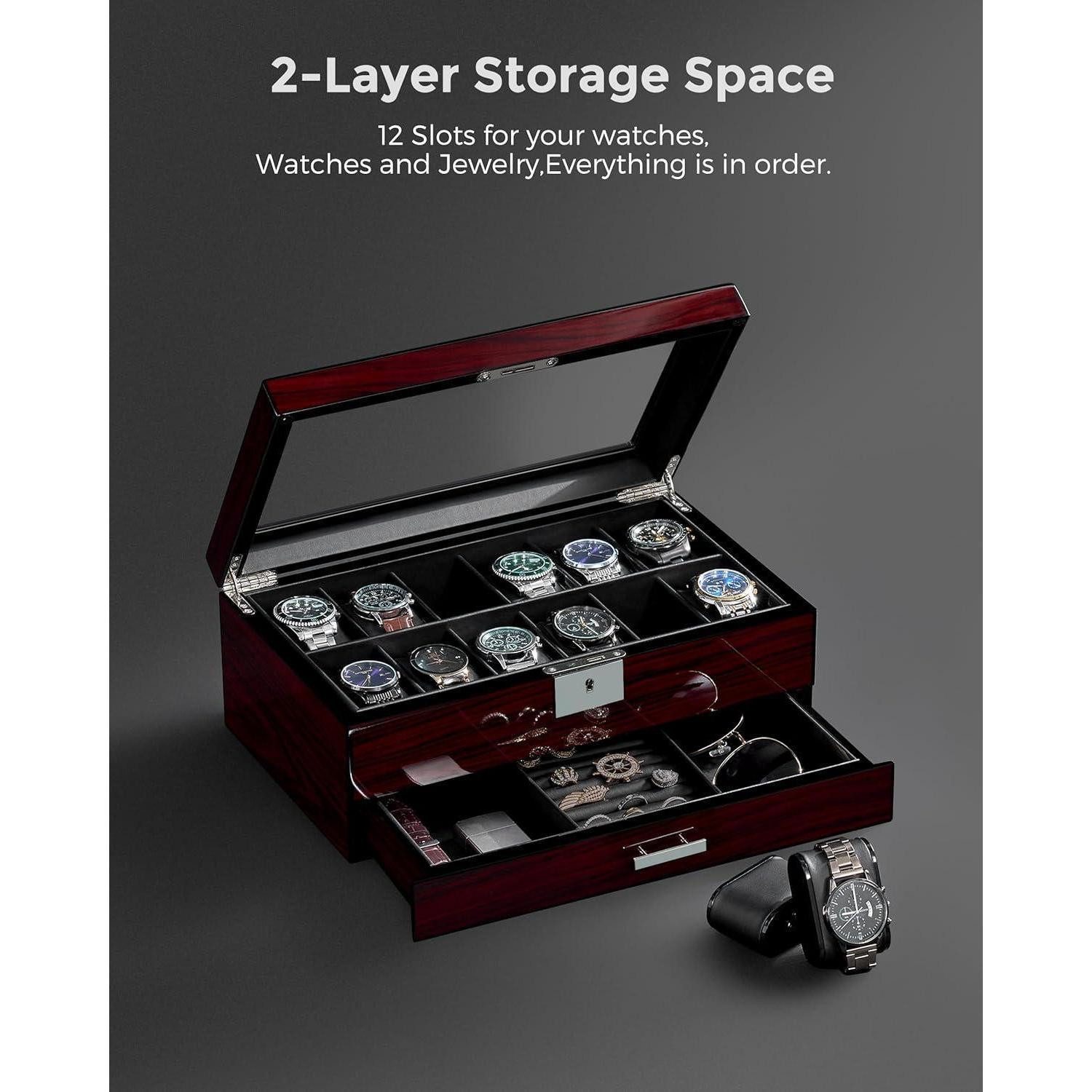 LuxusKollektion Uhrenbox Uhrenbox Herren Watch Box Uhrengehäuse 12 Slots Glasdeckel – Bild 2 von 5