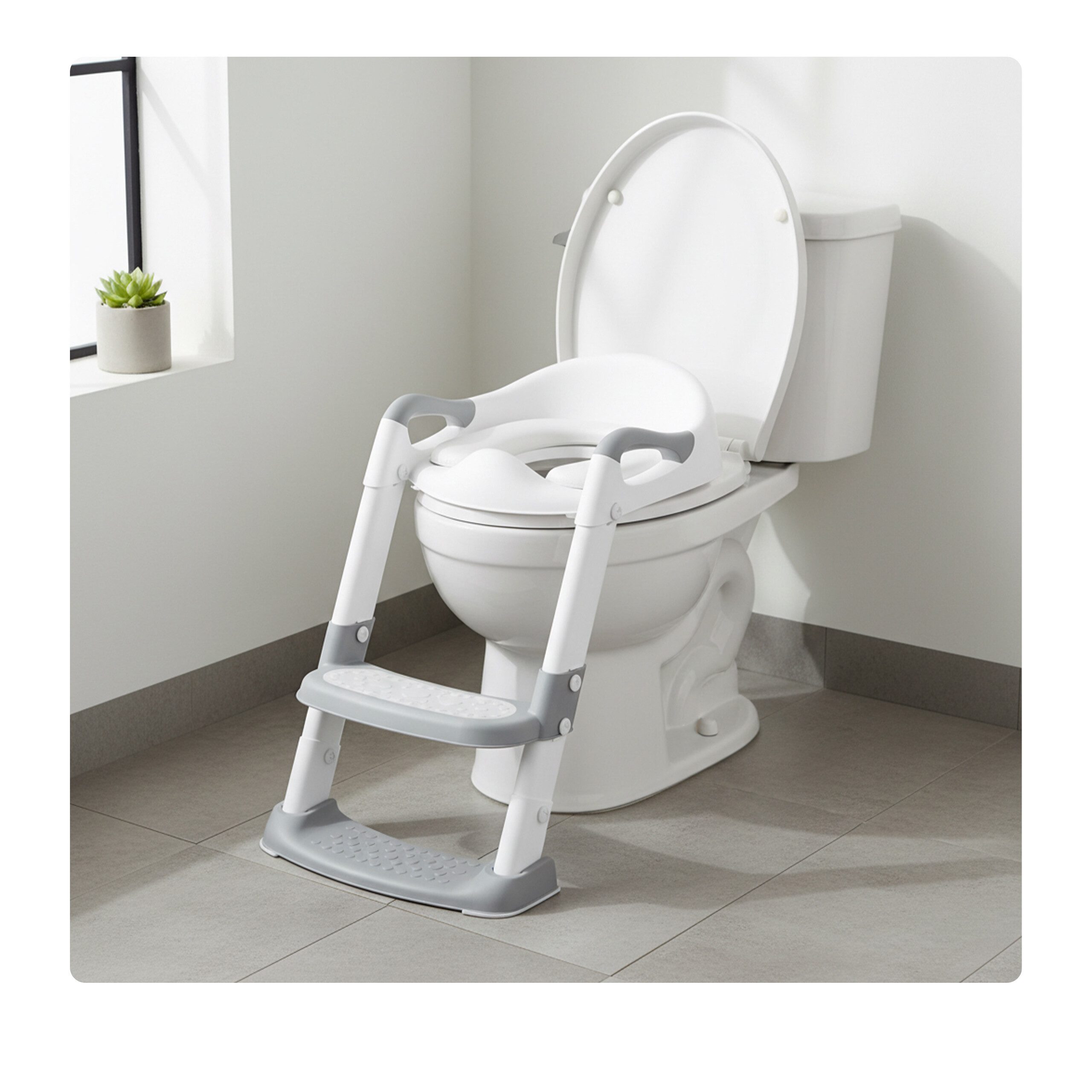 relaxdays Kinder-WC-Sitz Kinder-Toilettensitz mit Leiter (1-St), Grau-Weiß – Bild 5 von 5