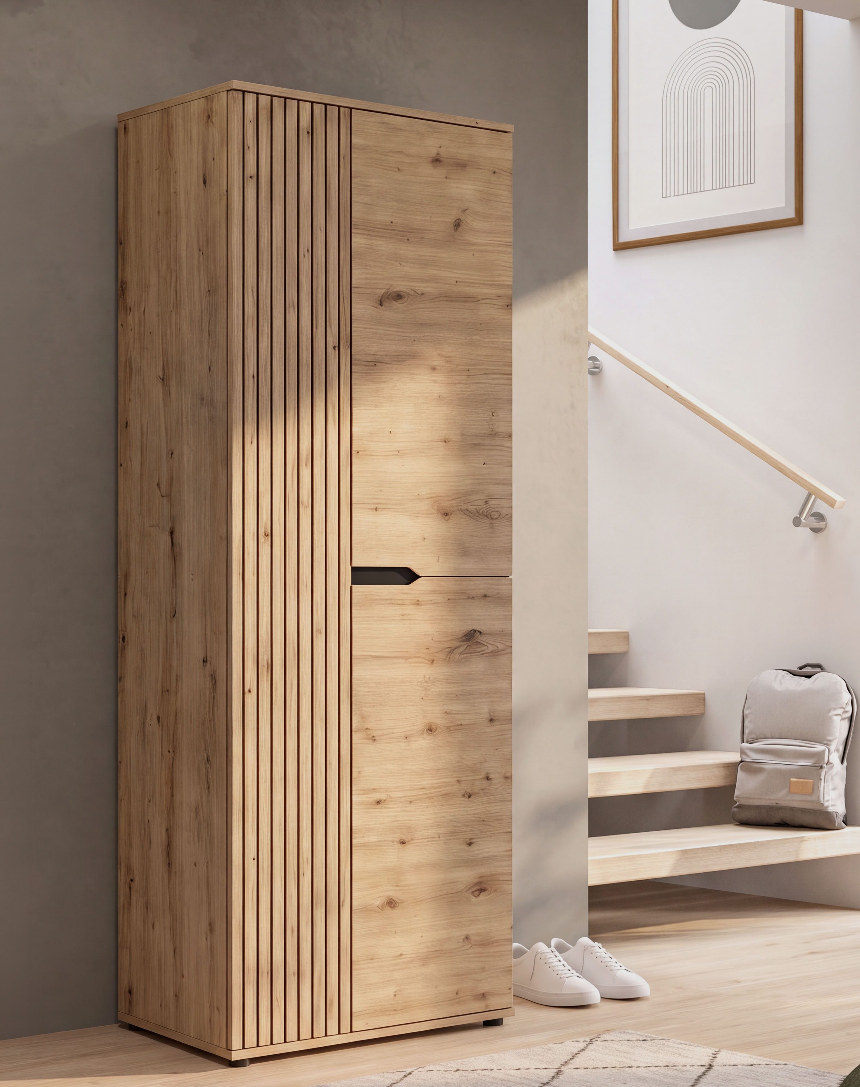 OTTO home Garderobenschrank FJELL, Breite 65cm, 2 Türen, 4 Einlegeböden, 6 Fächer, 1 Kleiderstange (hochwertig verarbeitete Längsfräsung, praktische Griffaussparung) Kleiderschrank, Schrank, Dielenschrank, Flurschrank, Mehrzweckschrank