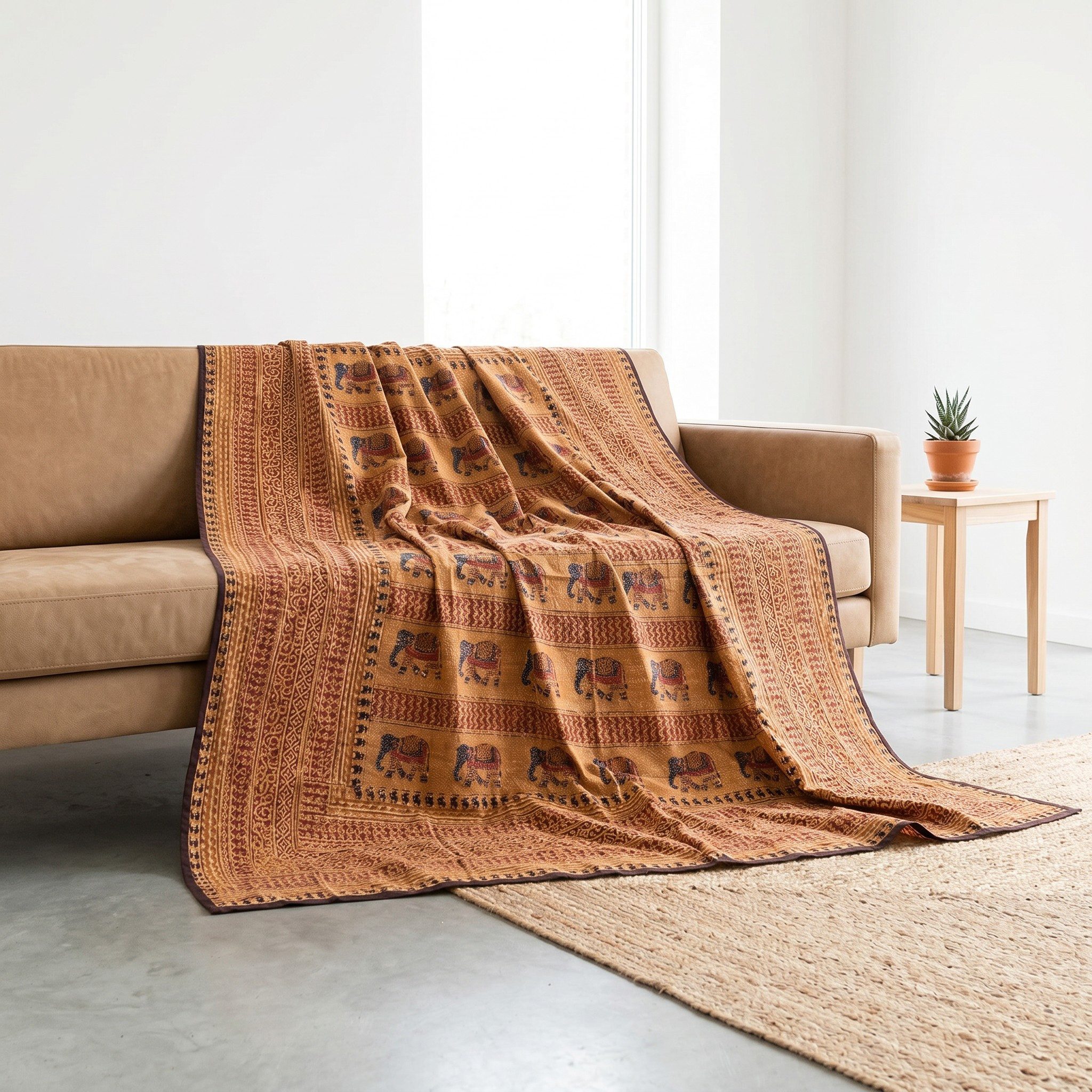 Guru-Shop Tagesdecke Blockdruck Tagesdecke, Bett & Sofaüberwurf,..