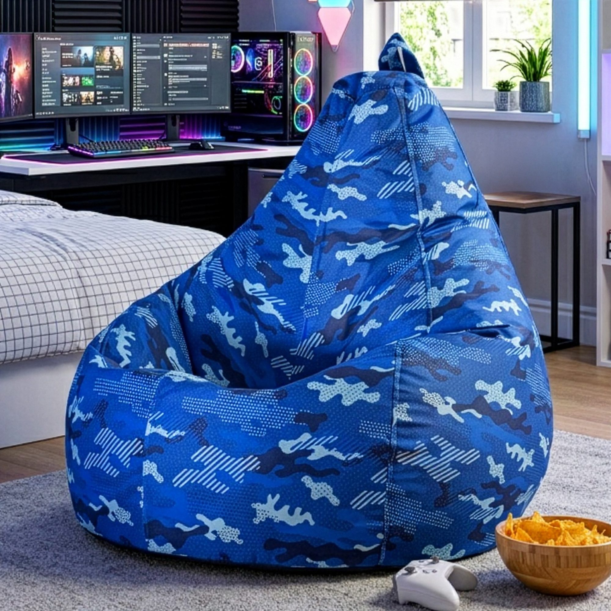 icon Sitzsack Sessel mit Rückenlehne Camouflage, Sitzsack XXL, Gaming Sitzsack, Made in Germany, Erwachsene & Kinder
