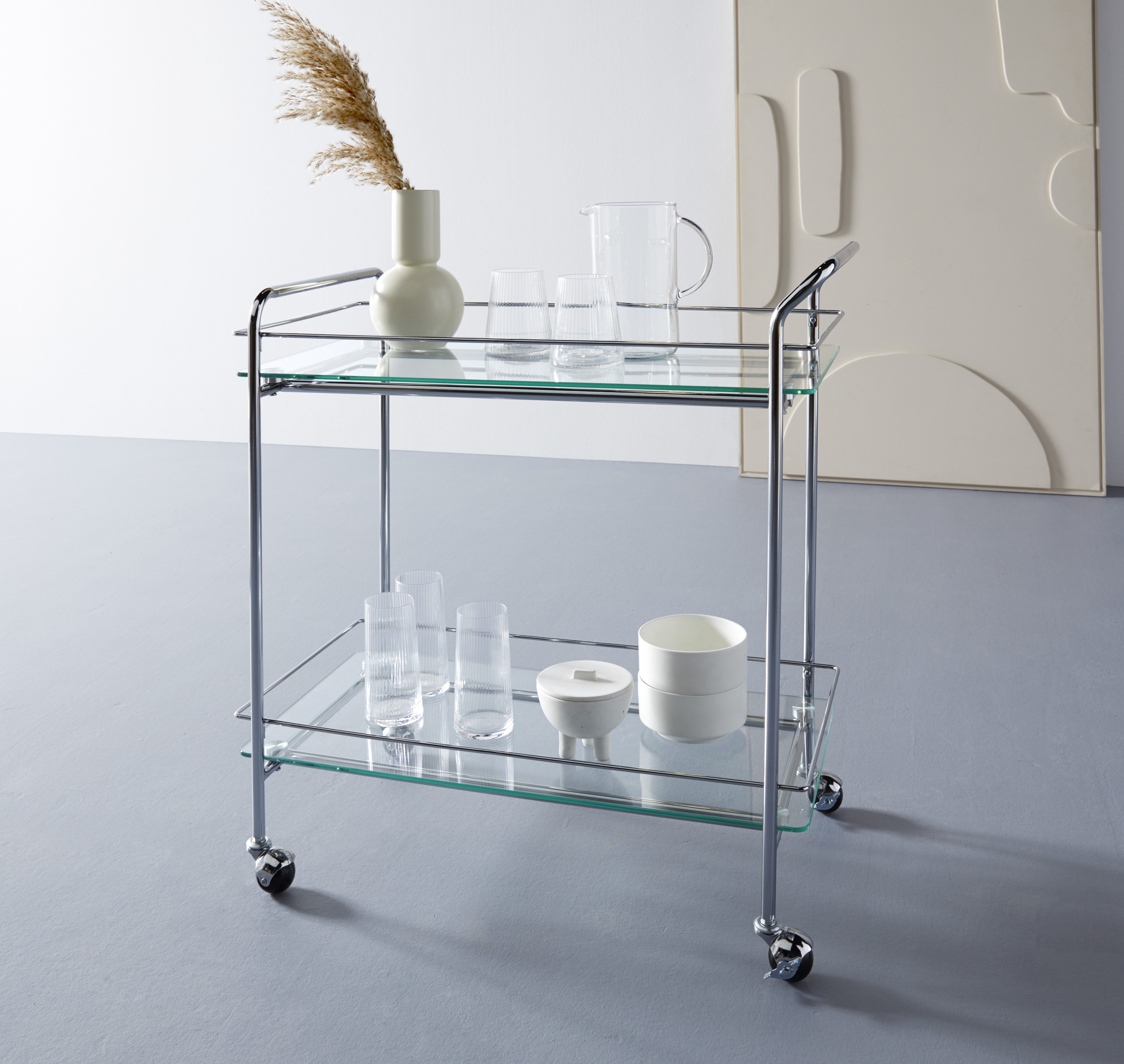 LeGer Home by Lena Gercke Rollwagen Alimore, mit Glasablagen und Rollen, Modernes Design, Breite 75 cm, Höhe 80 cm