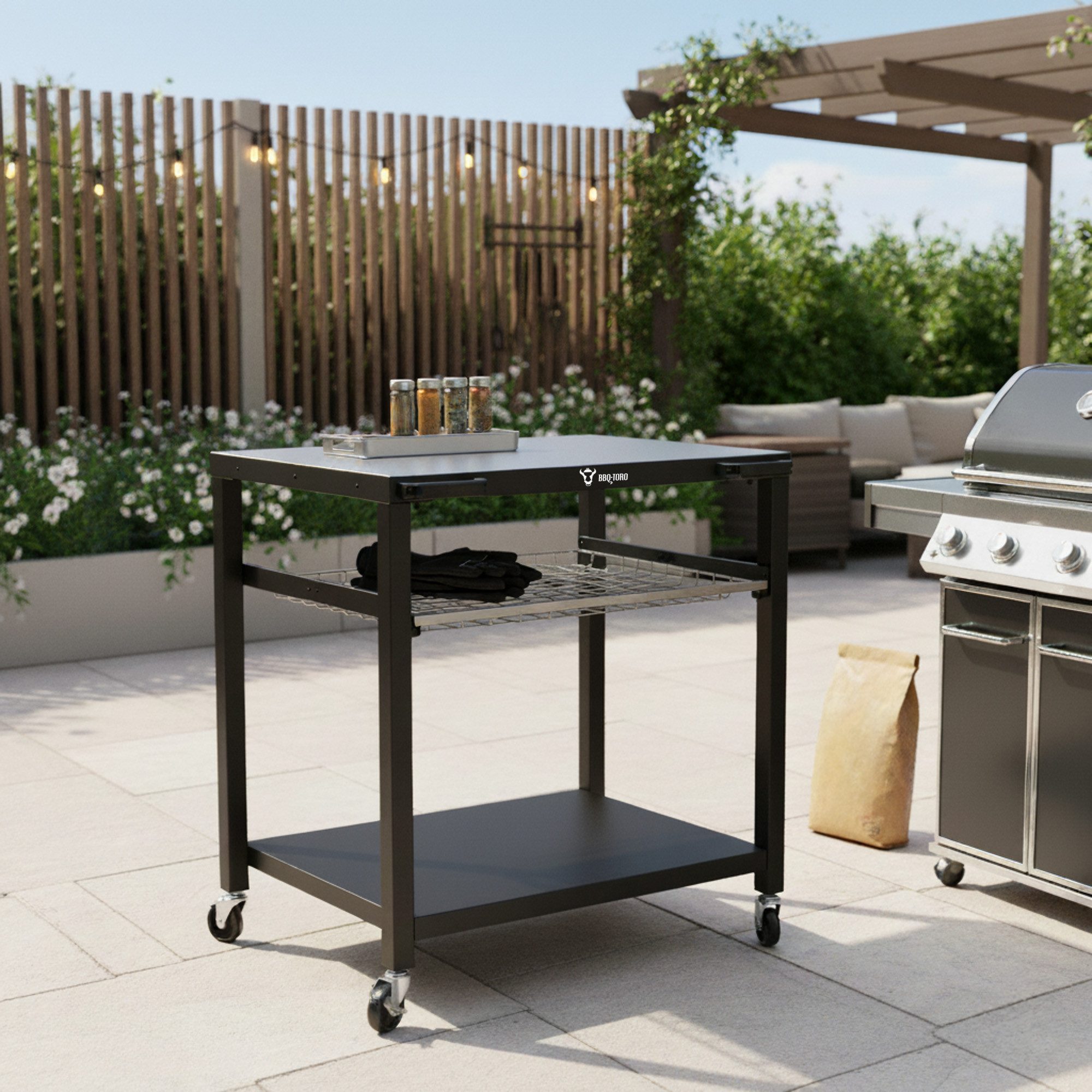 BBQ-Toro Servierwagen Grillwagen 80 x 65,5 x 86,5 cm, Schwarz, Edelstahl Ar günstig online kaufen