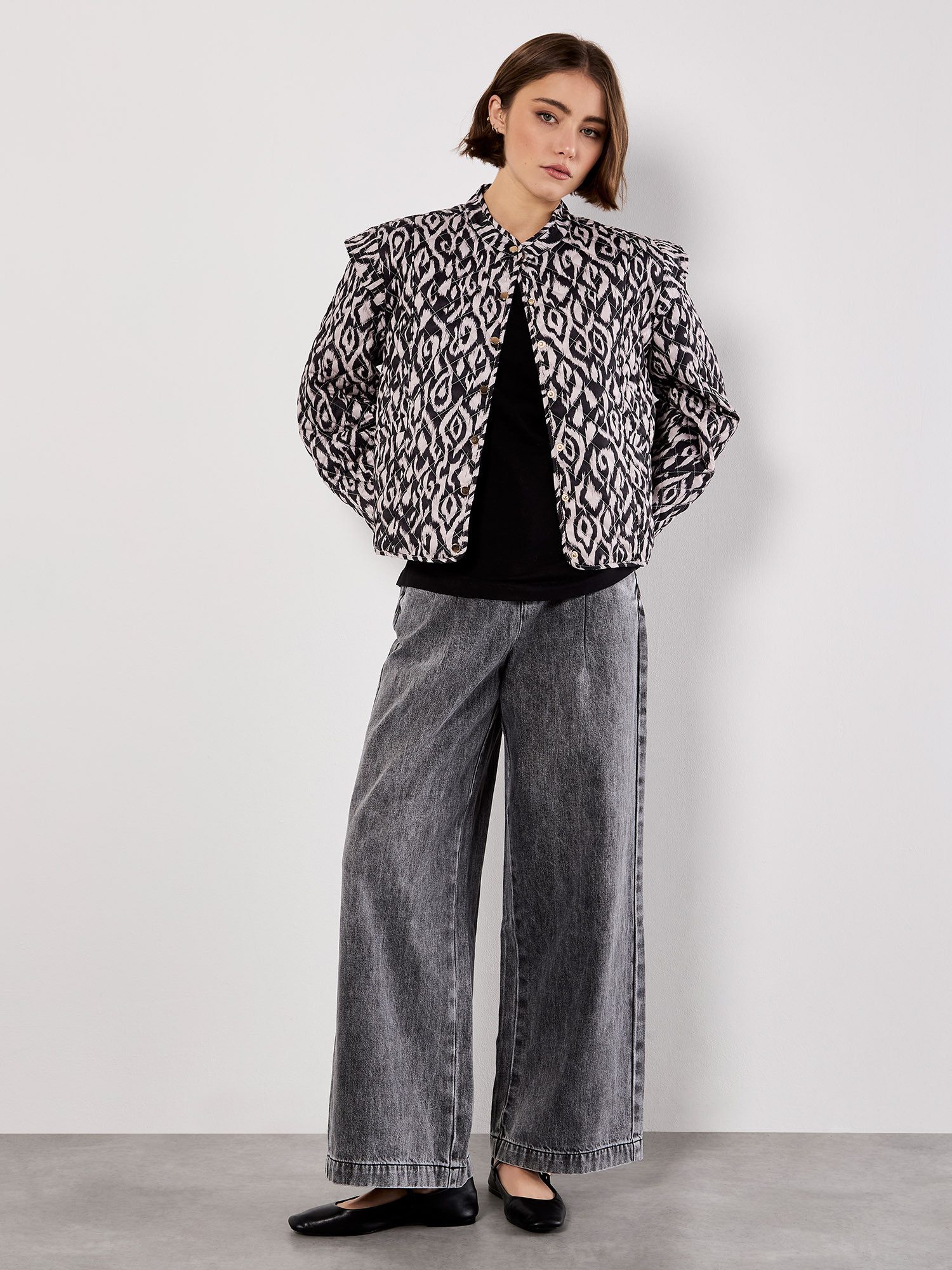 Apricot Blusenjacke Quilted-Ikat Jacke mit Druckknöpfen