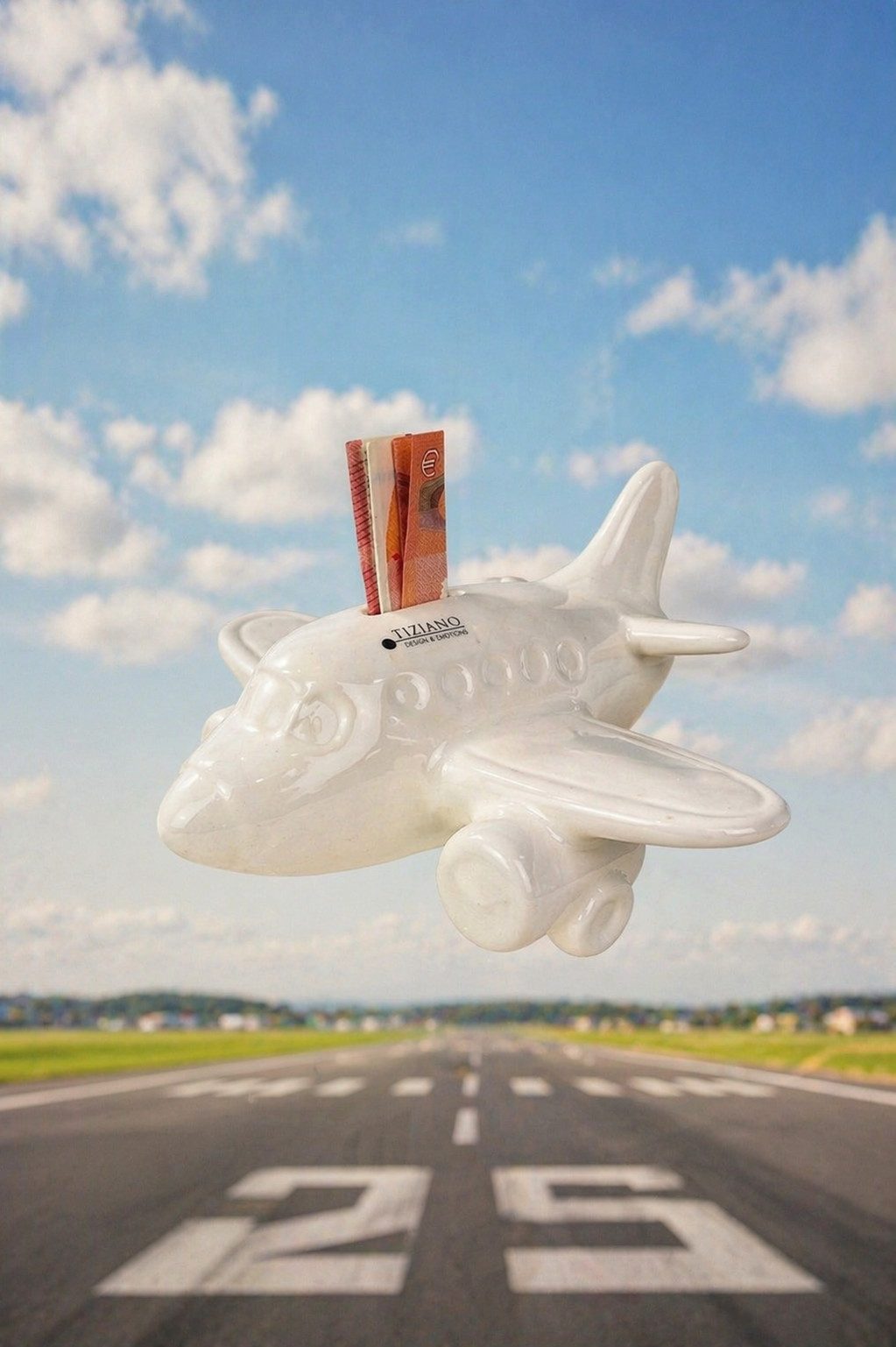 TIZIANO - DESIGN & EMOTIONS Dekofigur Spardose Flugzeug Soldo 13cm creme