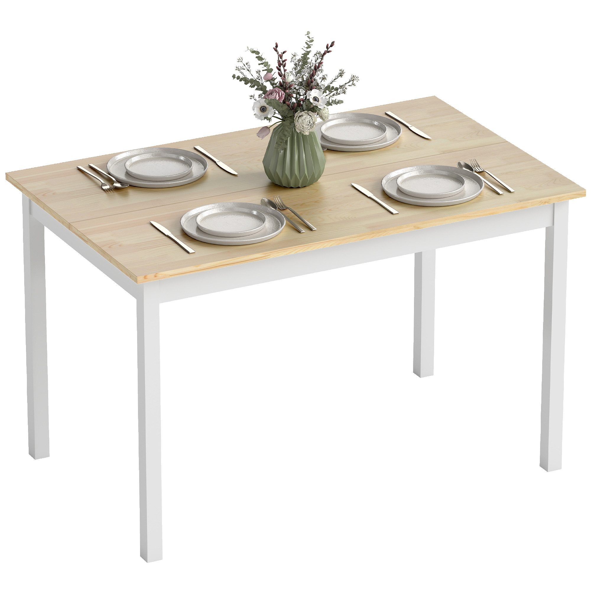 HOMCOM Esstisch Küchentisch Esszimmertisch aus Holz (Set, 1-St., 1 Tisch), Tischplatte 120 x 75 cm, für 4 Personen