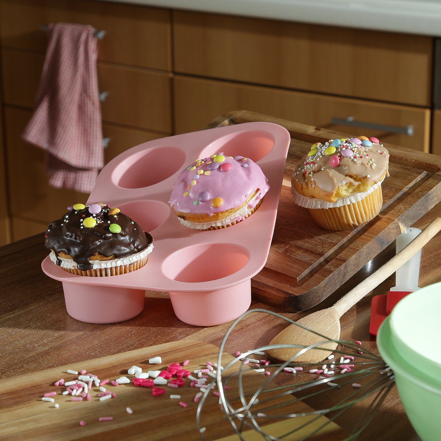MARELIDA Muffinform Muffinform für 6 Muffins Platinum Silikon rosa Backform Cupcake, (1-tlg)