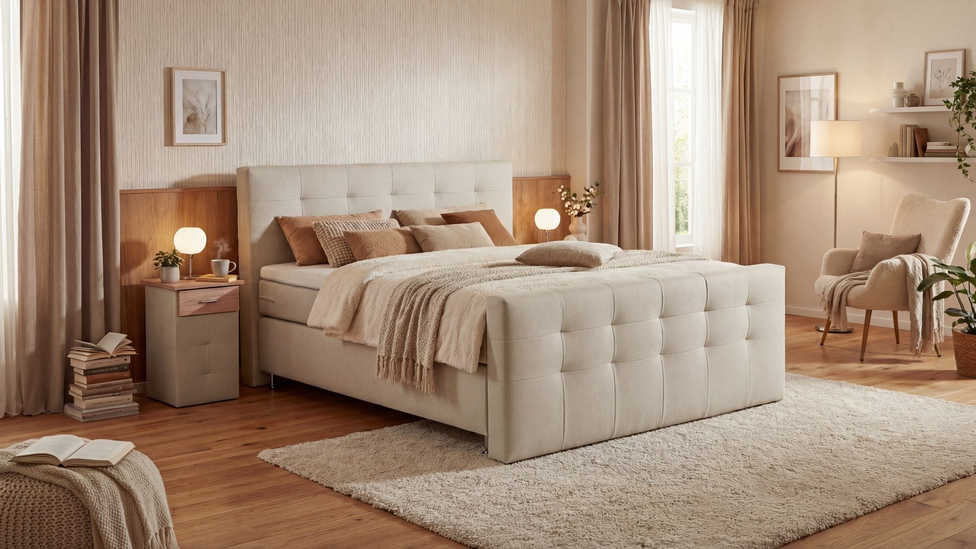 Meisterbetten Boxspringbett Lago (Komplett-Set, 7-Zonen Taschenfederkernmatratzen, Ergoflex), Inklusive kostenloser Lieferung und Aufbau