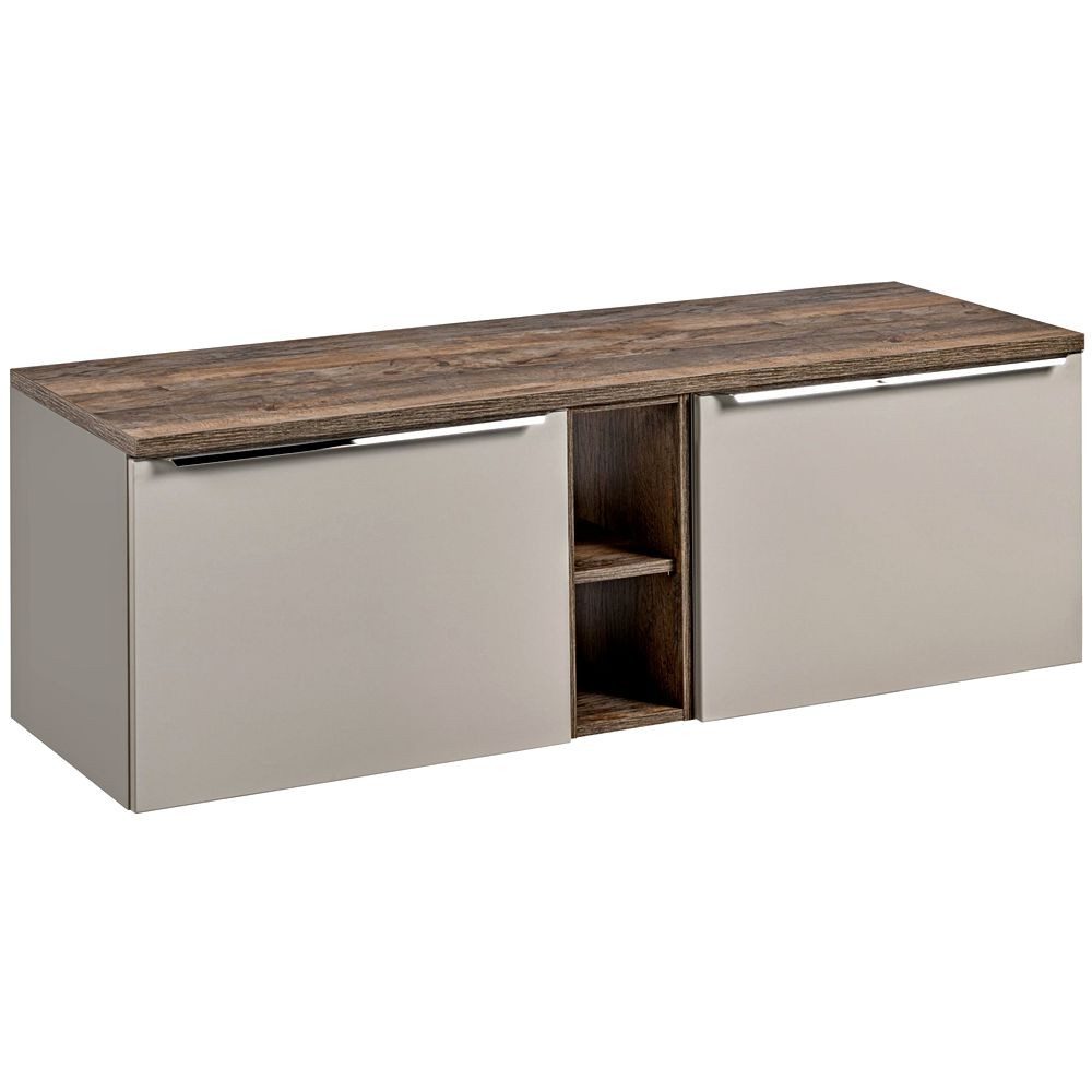 Lomadox Waschbeckenunterschrank PUEBLA-56-TAUPE taupe mit Vintage Oak 140,4/48,5/46 cm