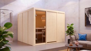 welltime Sauna Ferun, BxTxH: 231 x 231 x 198 cm, 68 mm, 9-kW-Ofen mit int. Steuerung