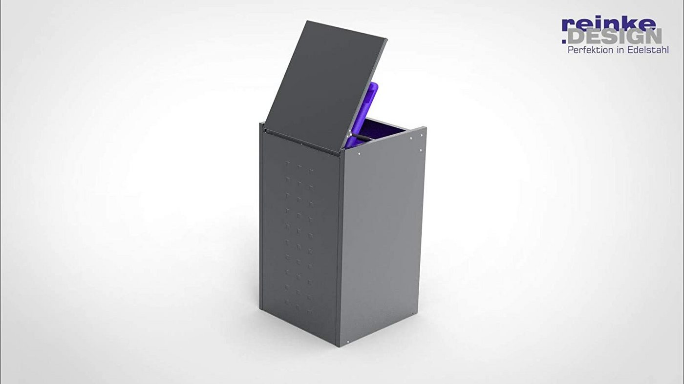 Thumbnail - reinkedesign Mülltonnenbox Boxxi mit Kippdeckel aus verzinktem Stahl in Anthrazit