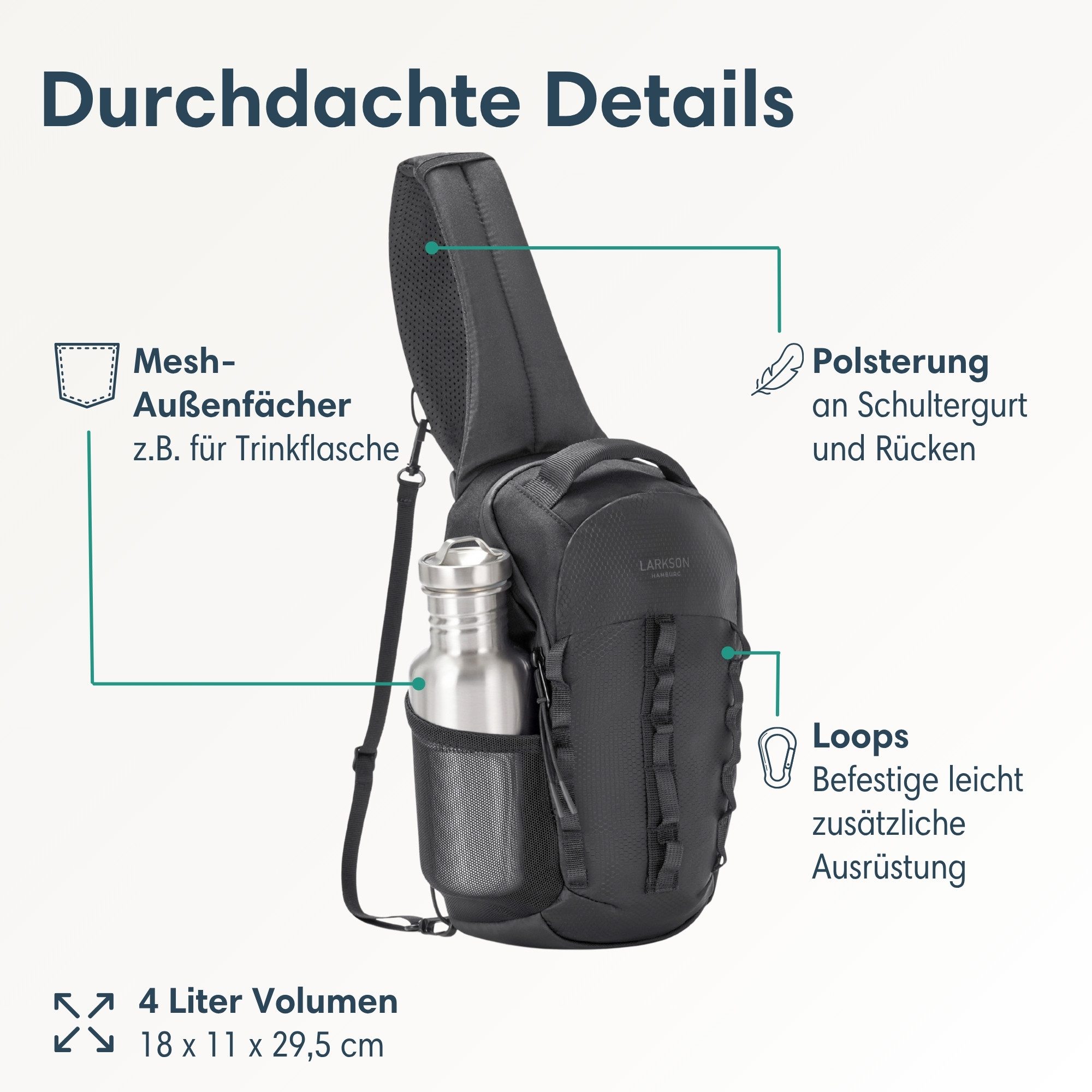 LARKSON Umhängetasche Klint Sling Bag 4 L, Funktionale Umhängetasche, Schultertasche für Wandern, Radfahren, Reisen, Outdoor – Bild 3 von 5