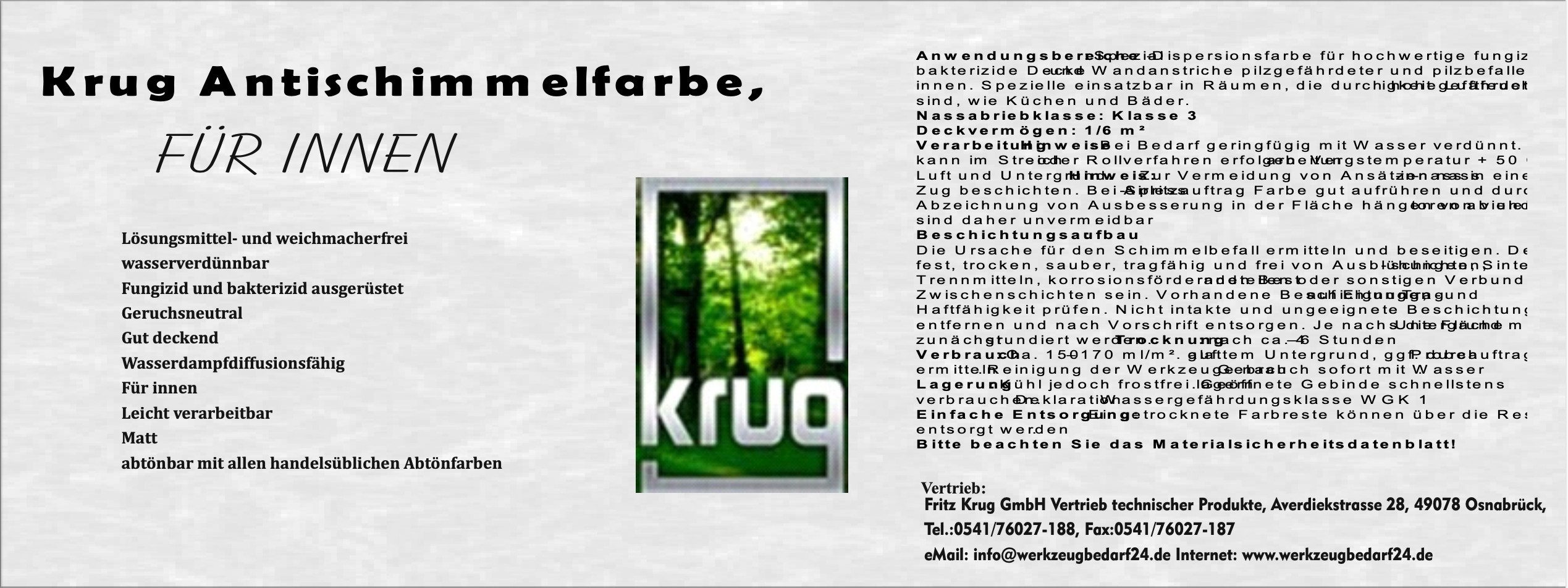 Fritz Krug Feuchtraumfarbe Krug Antischimmelfarbe Matt 2,5 Liter