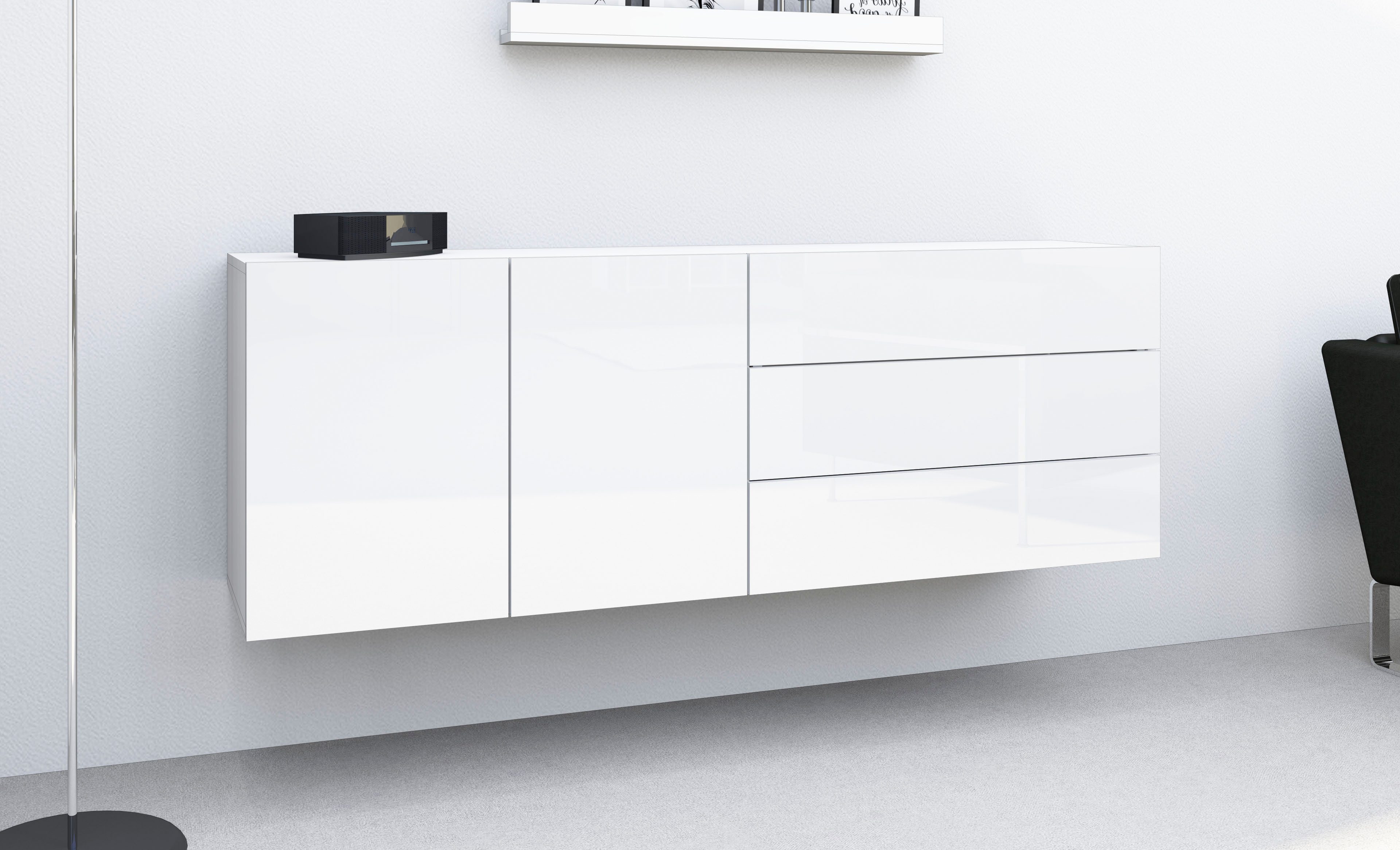 borchardt Möbel Sideboard Sophia, Hängeschrank mit 2 Türen, 3 Schubkästen, Breite 152 cm, grifflose Optik, viel Stauraum, verstellbare Böden