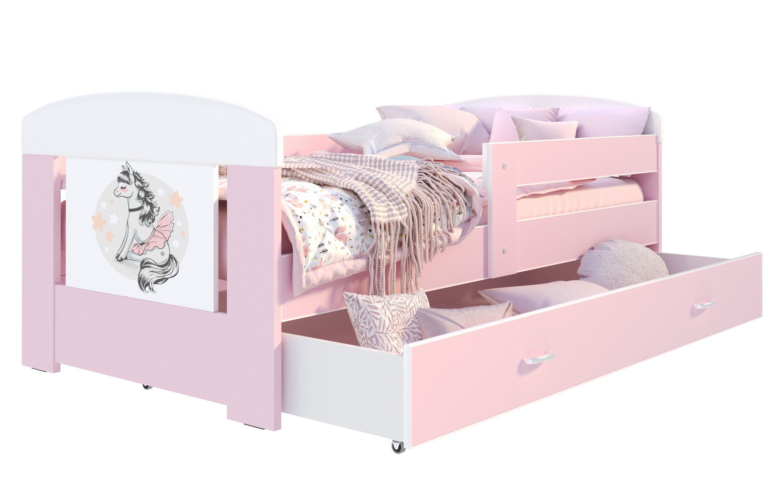 AJKmeble Kinderbett Jugendbett Pferd Motiv 80x140cm, günstig online kaufen