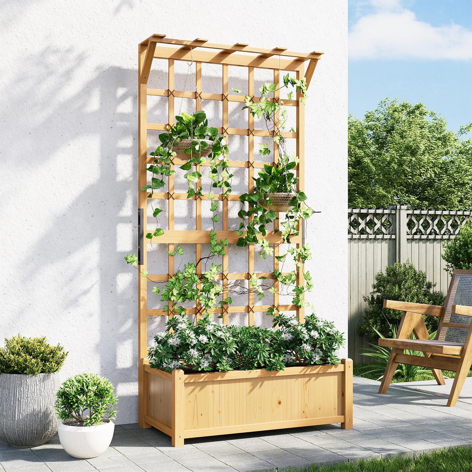 AOXUN Blumenkasten Pflanzkasten, Hochbeet mit Rankgitter und Hängedach (1 St), für Blumenampeln und Kletterpflanzen, 90x48x183cm