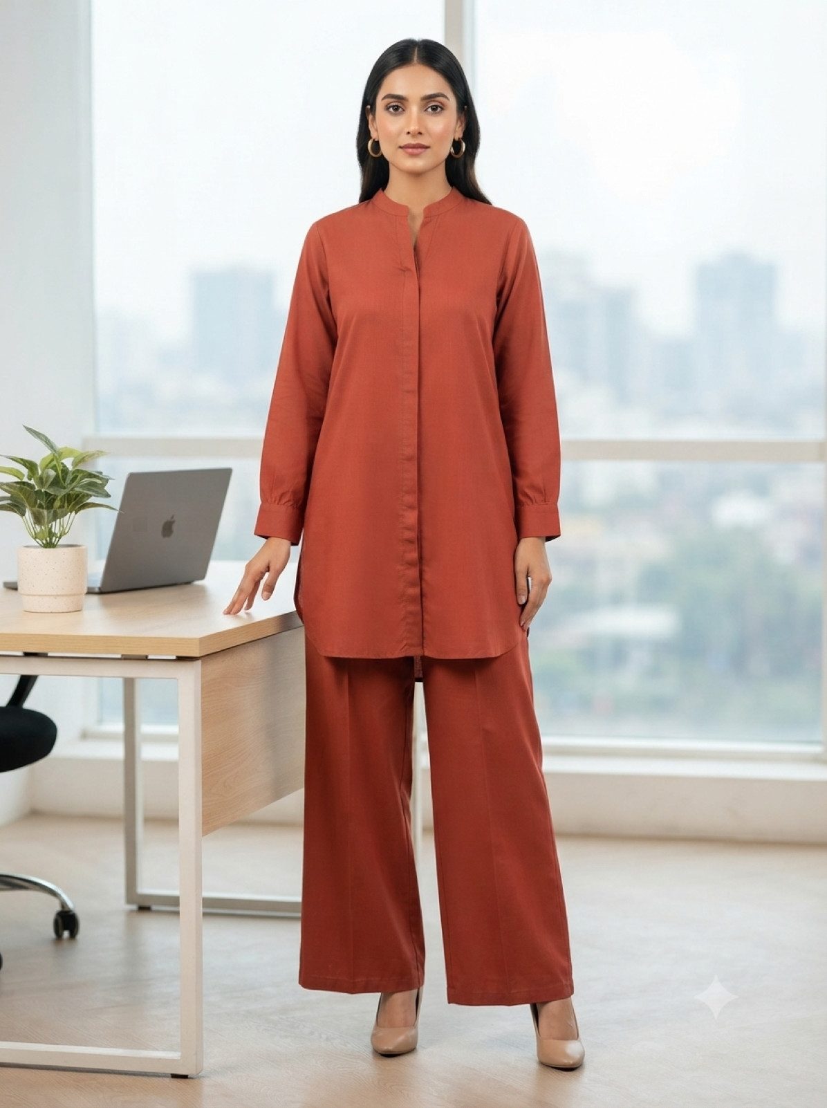 PfauGermany Langarmhemd All day Comfort Office Wear .Co-Ord set .2pcs .Hemd +Palazzo Hose