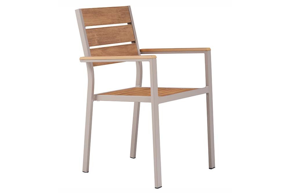 riess-ambiente Gartenstuhl DESIGNO natur/greige - Aluminium, Holzoptik, stapelbar, wetterfest, (Einzelartikel, 1 St), Moderner Gartenstuhl mit Armlehnen - ideal für Balkone und Terrassen